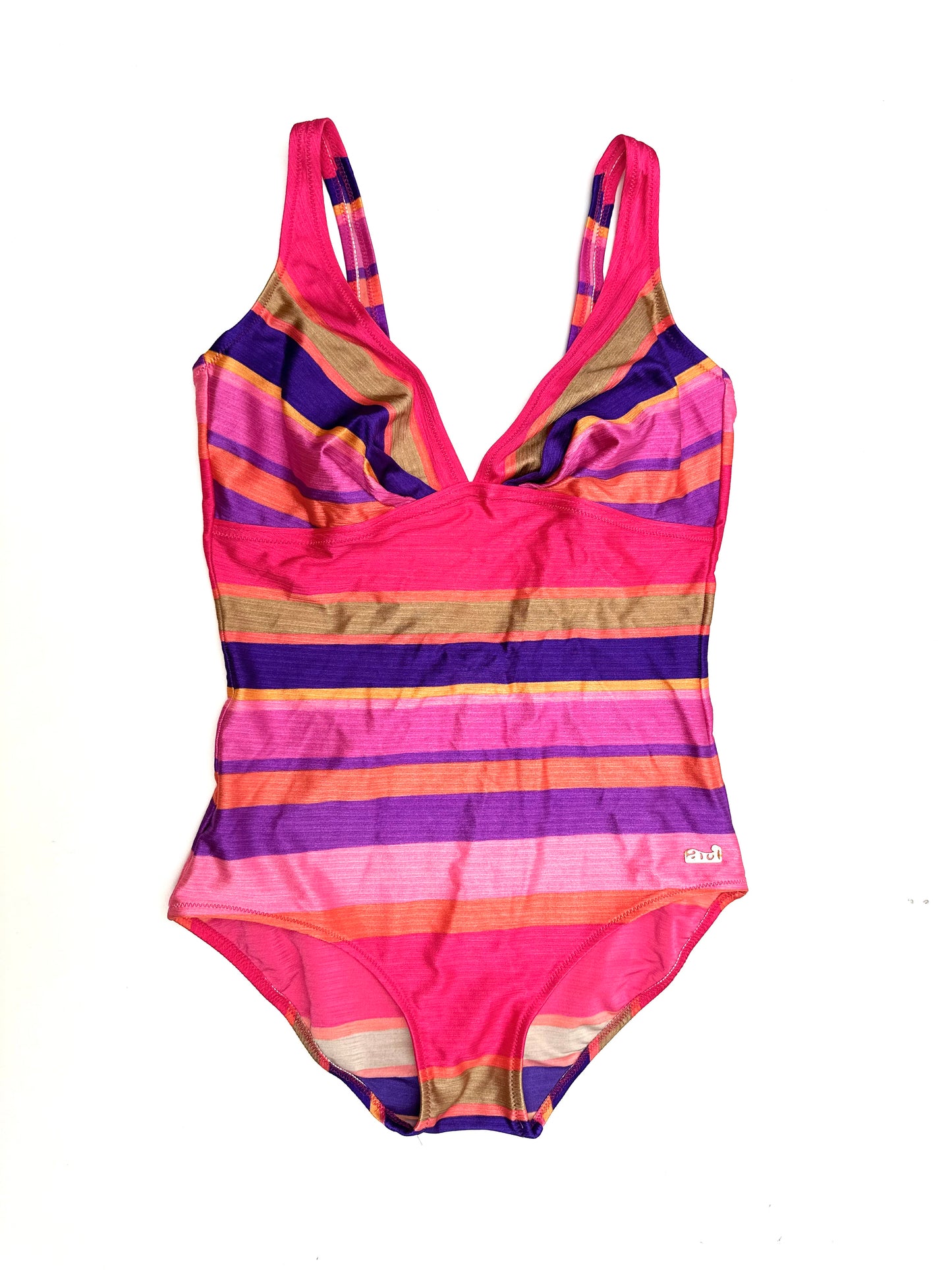 Vintage V-Neck Swimsuit in Pink Stripe