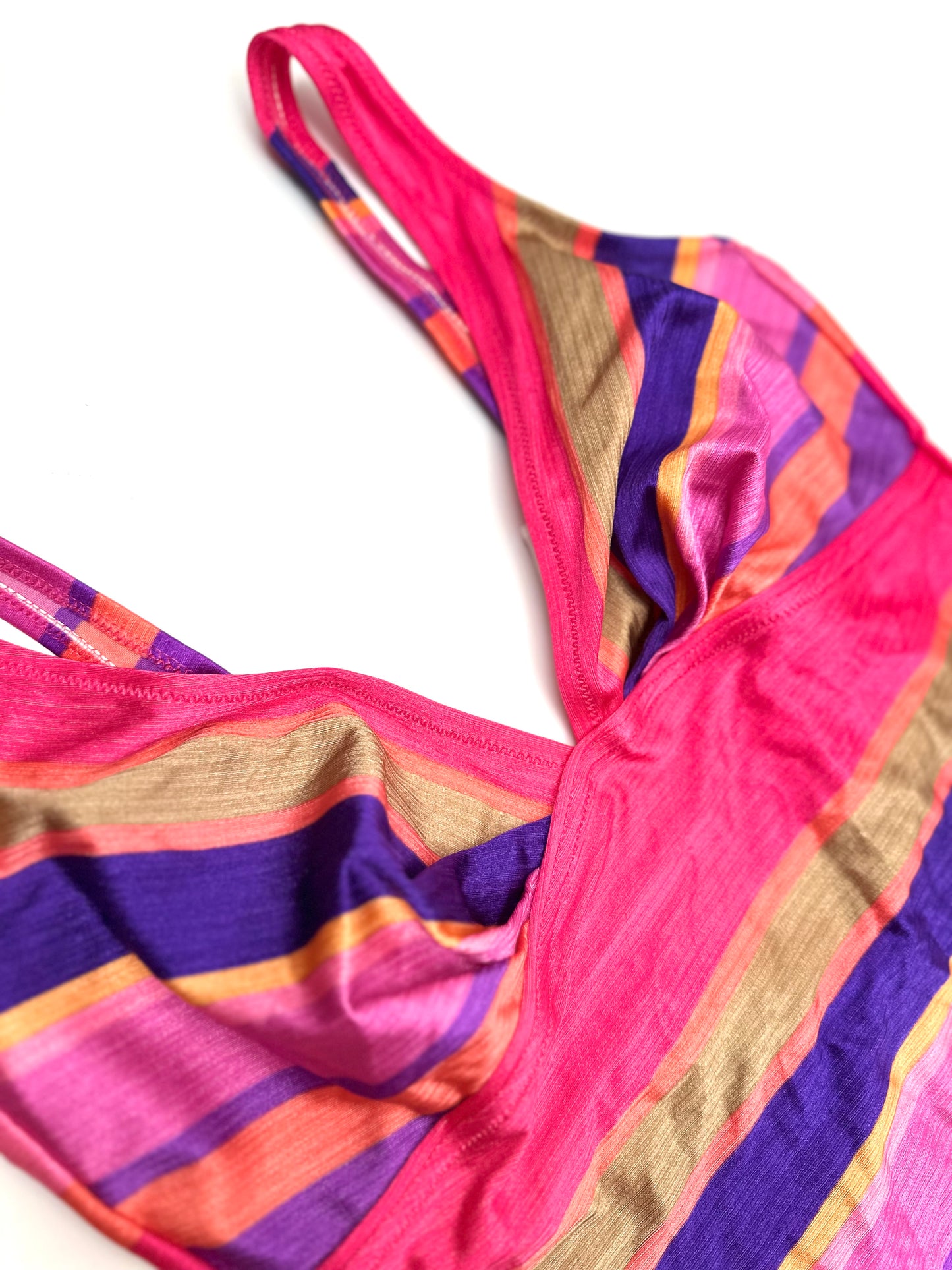 Vintage V-Neck Swimsuit in Pink Stripe