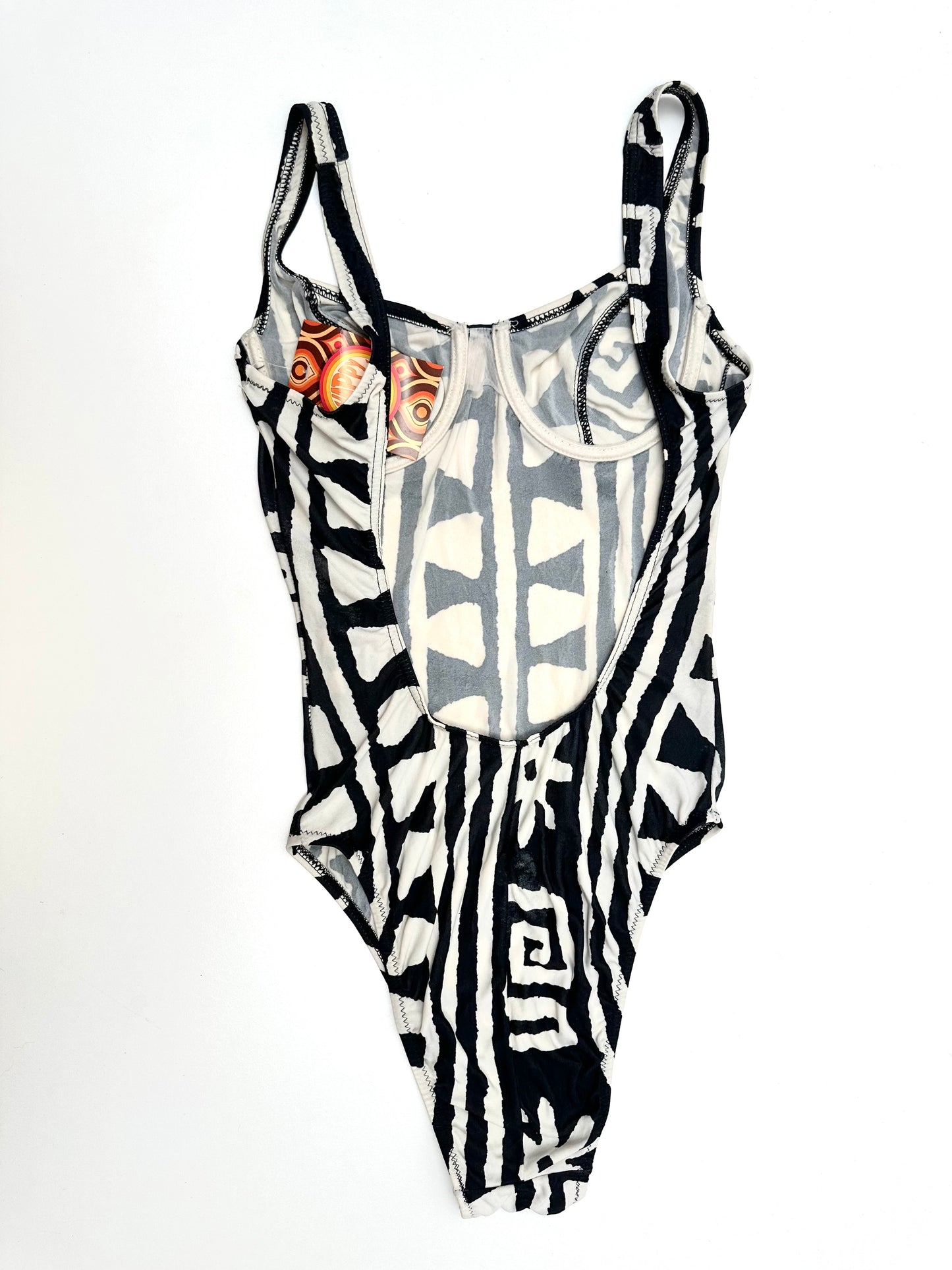 Vintage Swimsuit with Bust Cups in Black and White Print