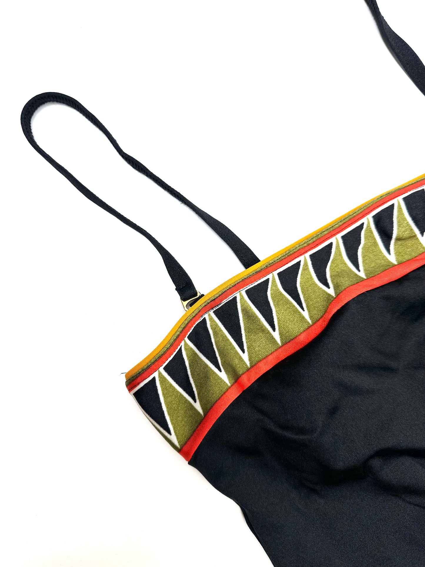 Vintage Black Strappy Swimsuit with Geometric Panel
