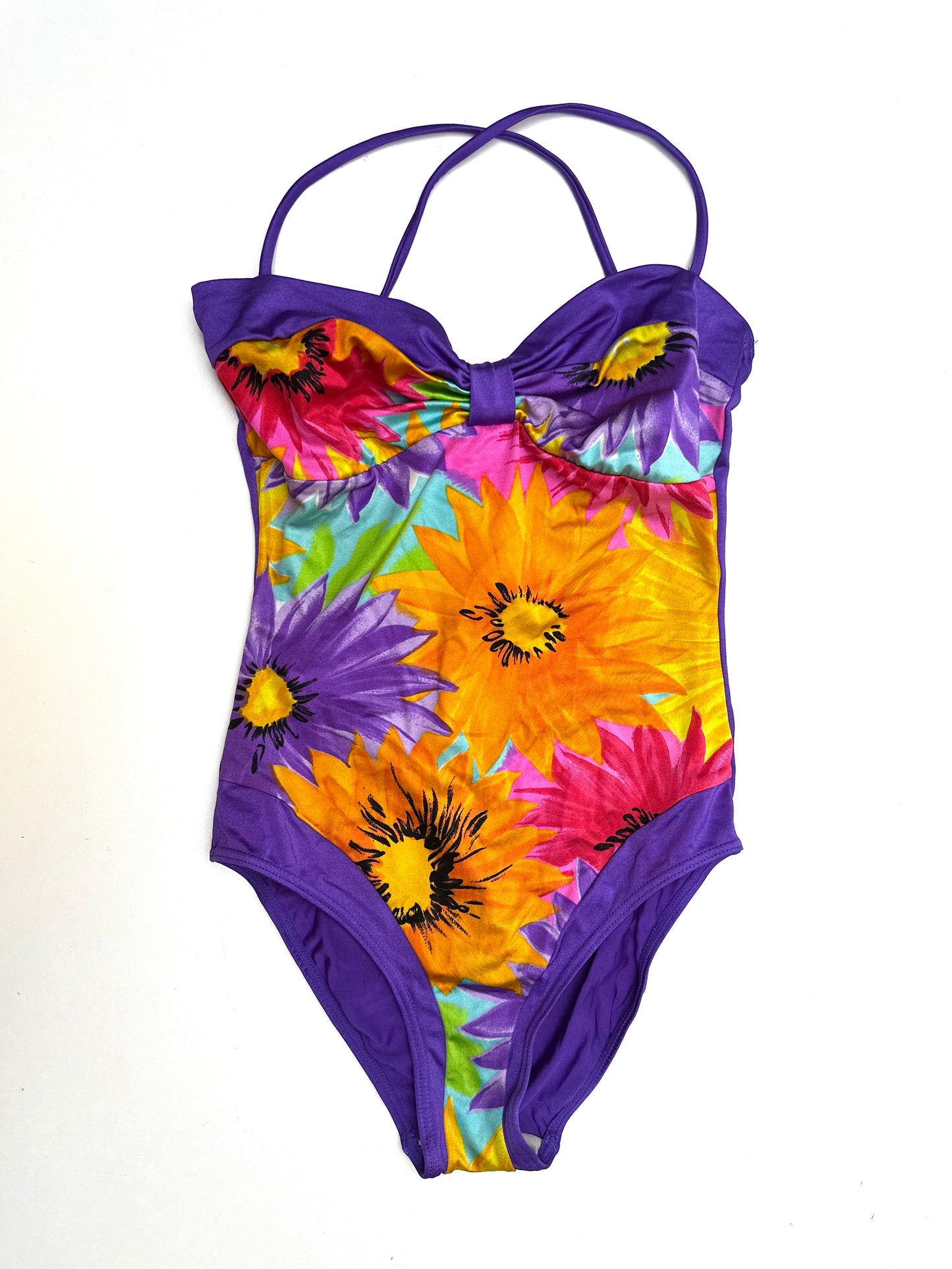 Vintage Strappy Swimsuit in Bold Flower Print