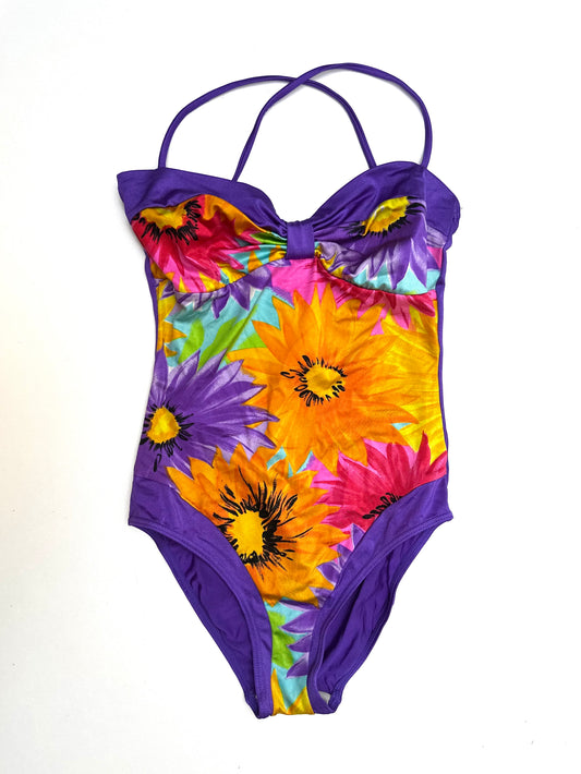 Vintage Strappy Swimsuit in Bold Flower Print