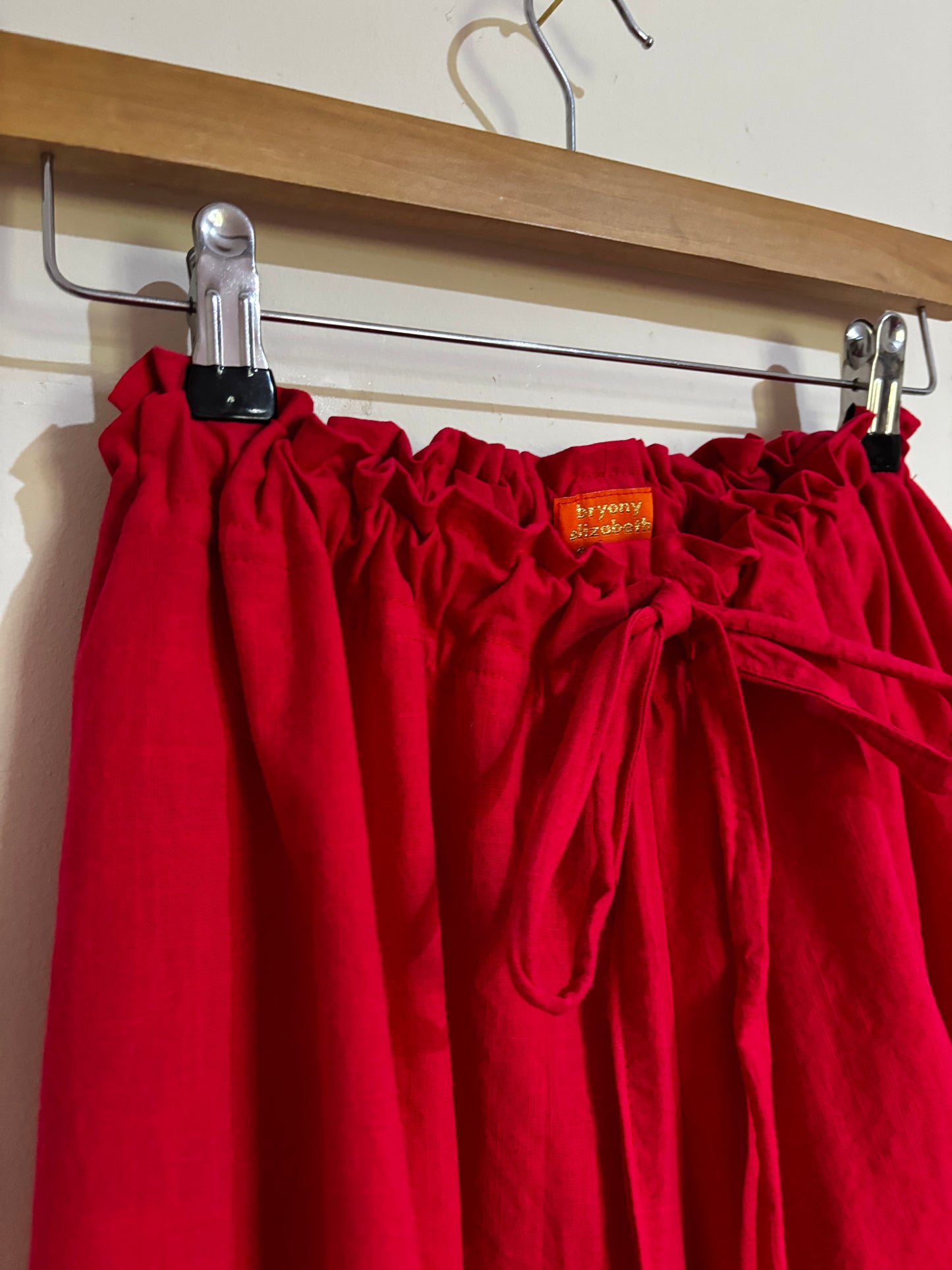 Bloomer Trousers | Red Linen with Vintage Lace | Made to order