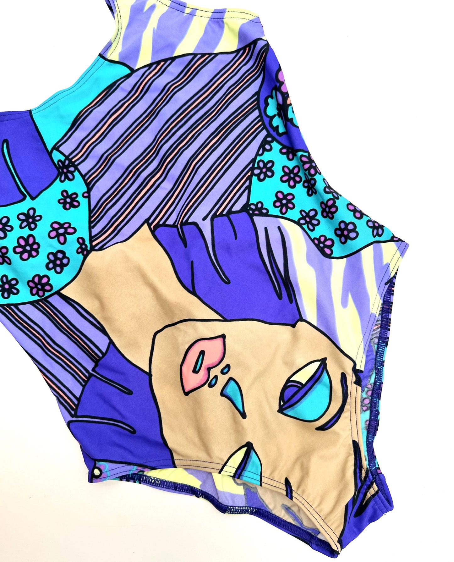 Vintage Swimsuit in Blue Face Print