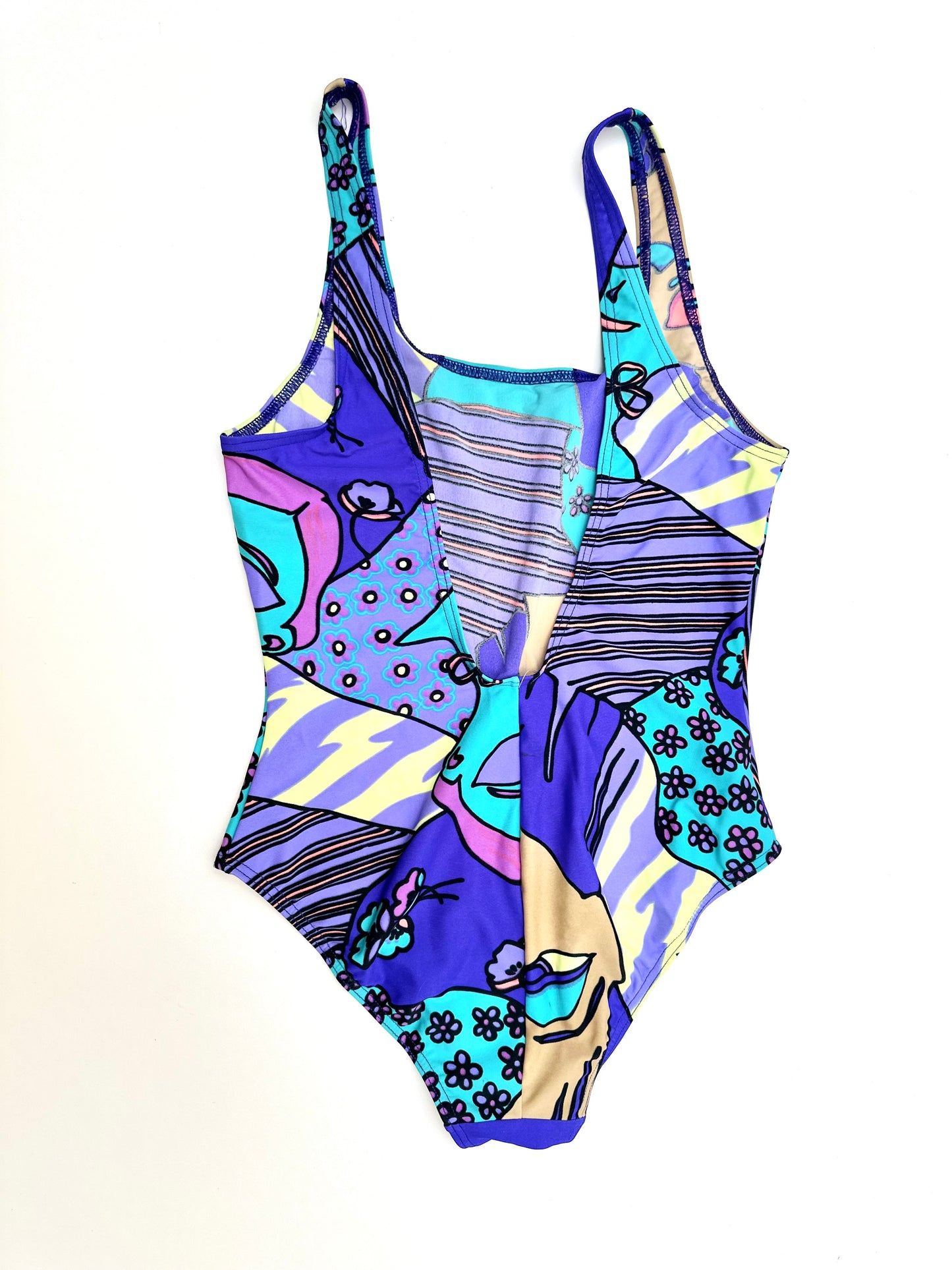 Vintage Swimsuit in Blue Face Print