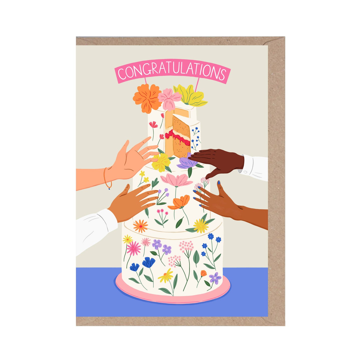 Congratulations Wedding Cake Greeting Card by Amelia Flower & Ohh Deer