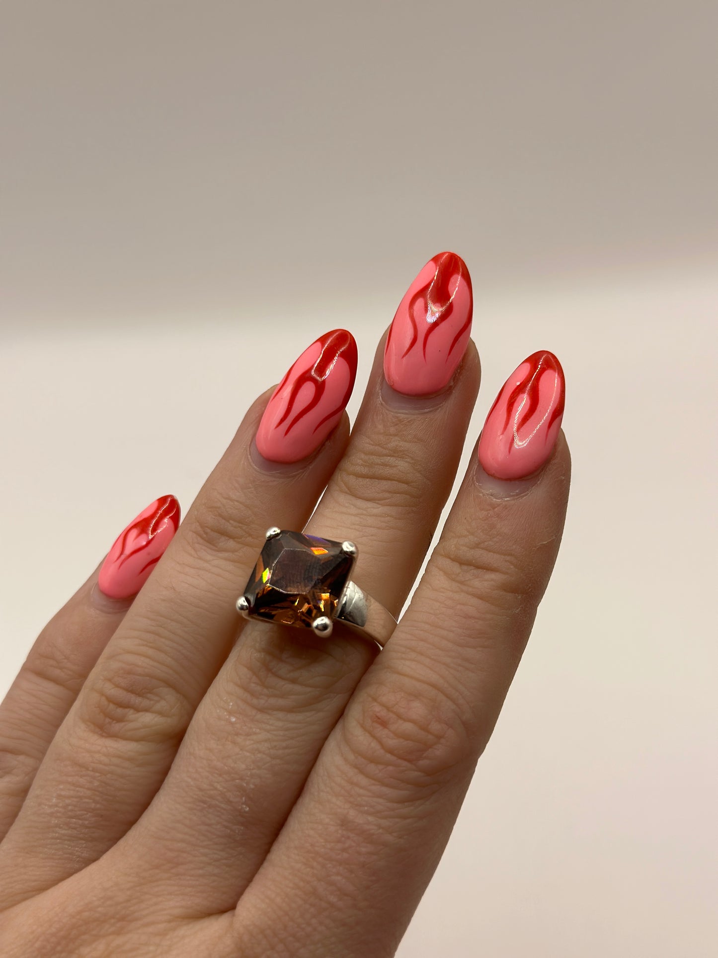 =Vintage 925 Silver Ring with Orange Cubic Zirconia size O