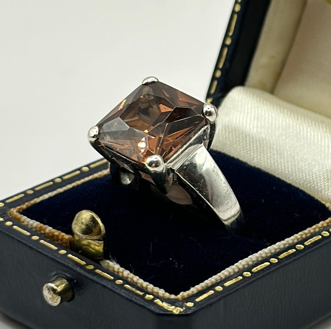 =Vintage 925 Silver Ring with Orange Cubic Zirconia size O