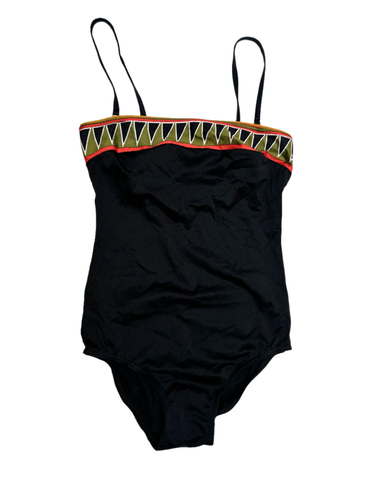 Vintage Black Strappy Swimsuit with Geometric Panel