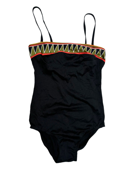 Vintage Black Strappy Swimsuit with Geometric Panel