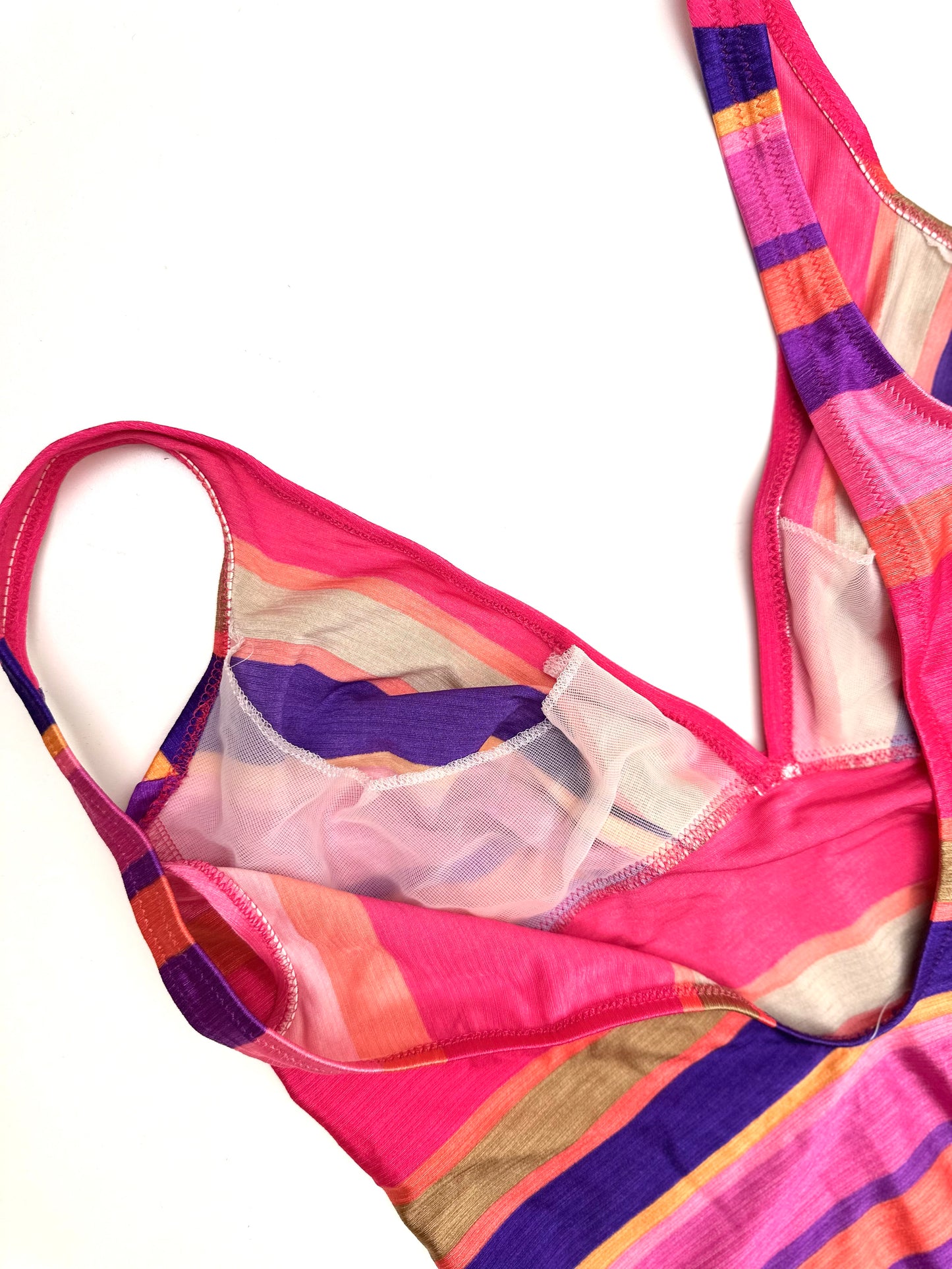 Vintage V-Neck Swimsuit in Pink Stripe