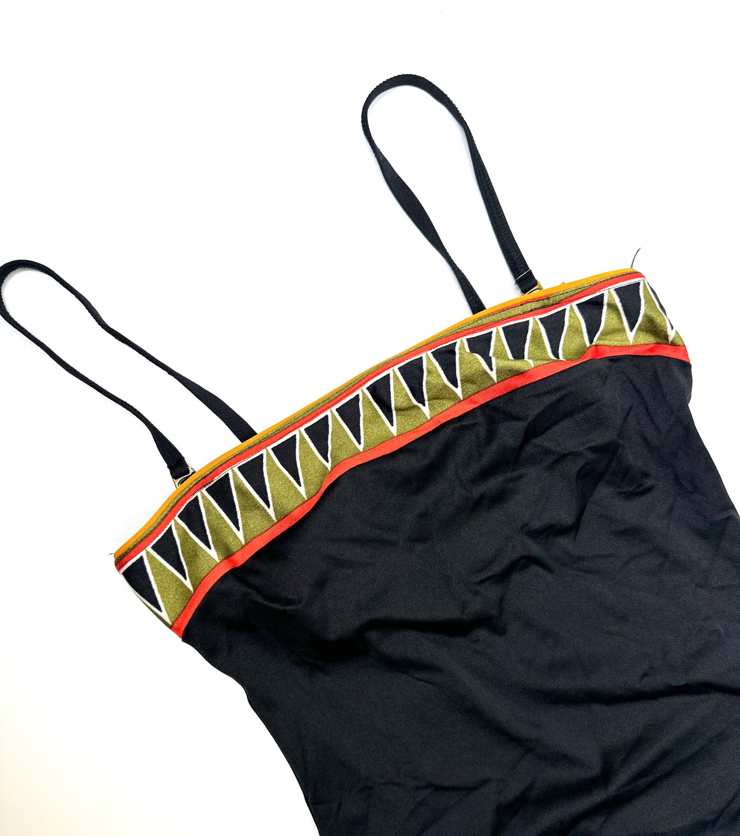 Vintage Black Strappy Swimsuit with Geometric Panel