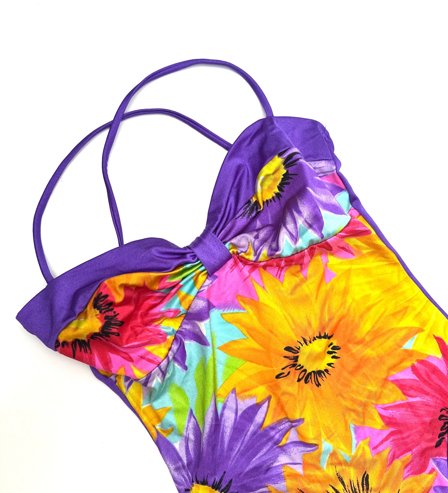 Vintage Strappy Swimsuit in Bold Flower Print