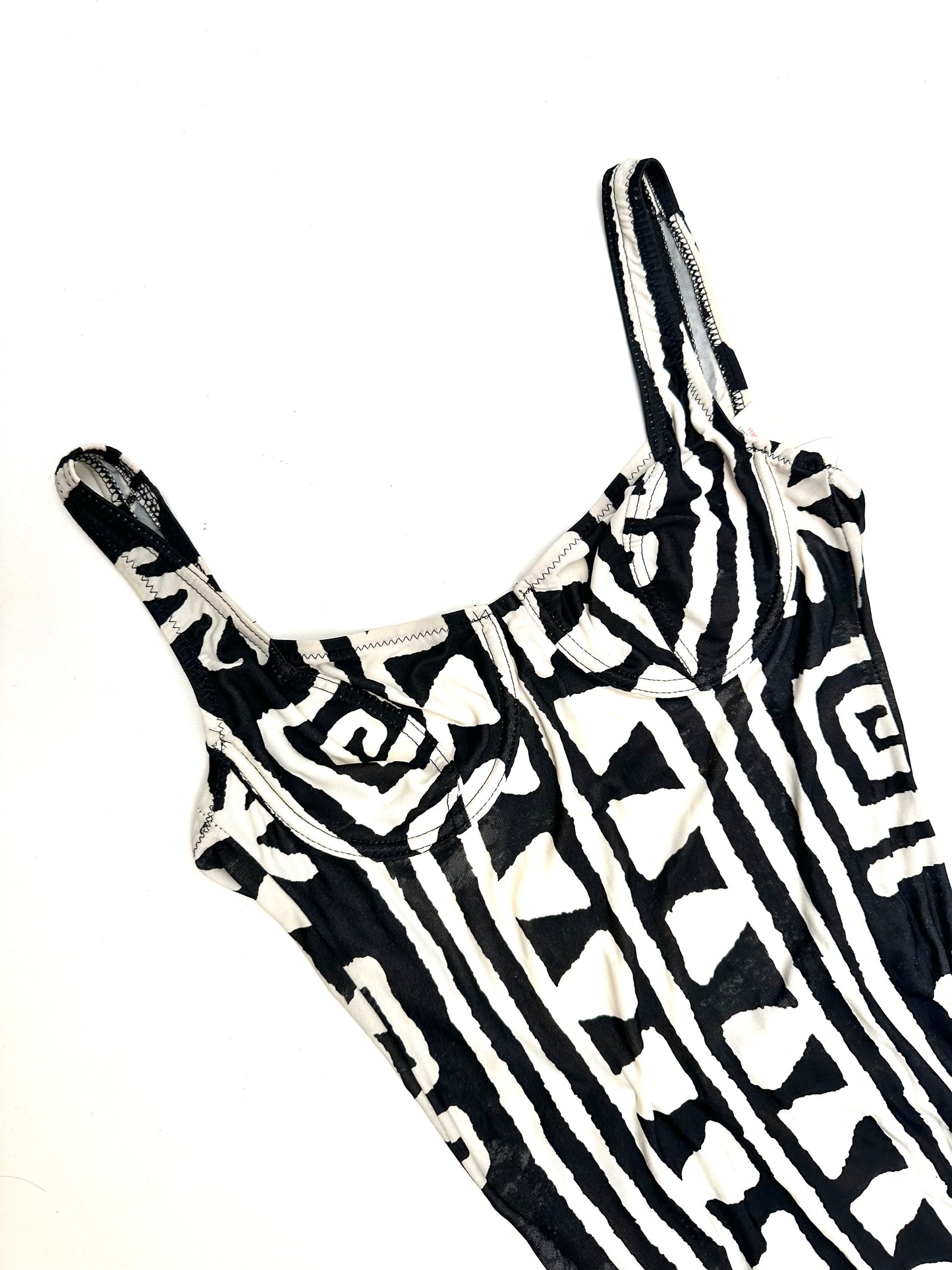 Vintage Swimsuit with Bust Cups in Black and White Print