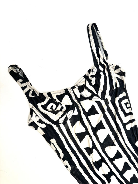 Vintage Swimsuit with Bust Cups in Black and White Print