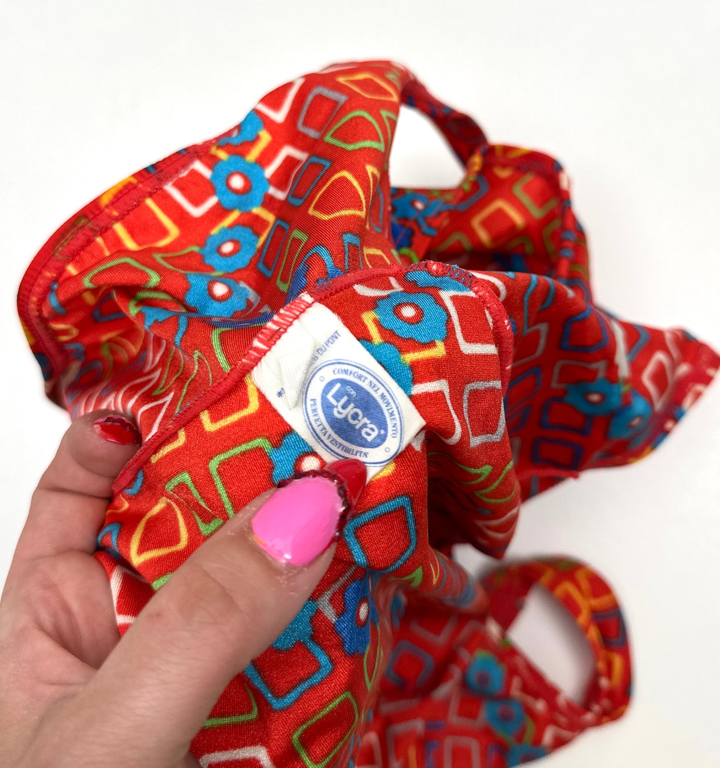 Vintage 70s Swimsuit in Red Square Print