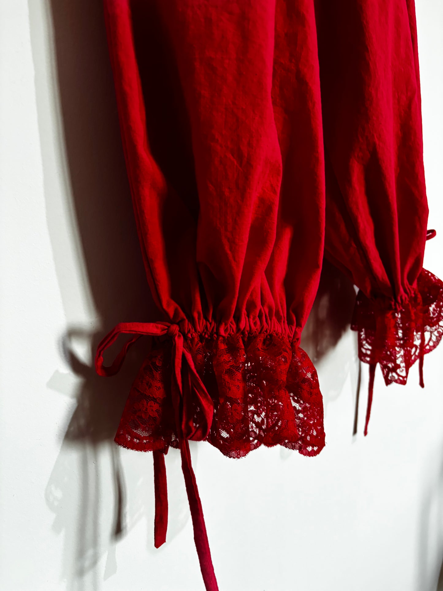 Bloomer Trousers | Red Linen with Vintage Lace | Made to order
