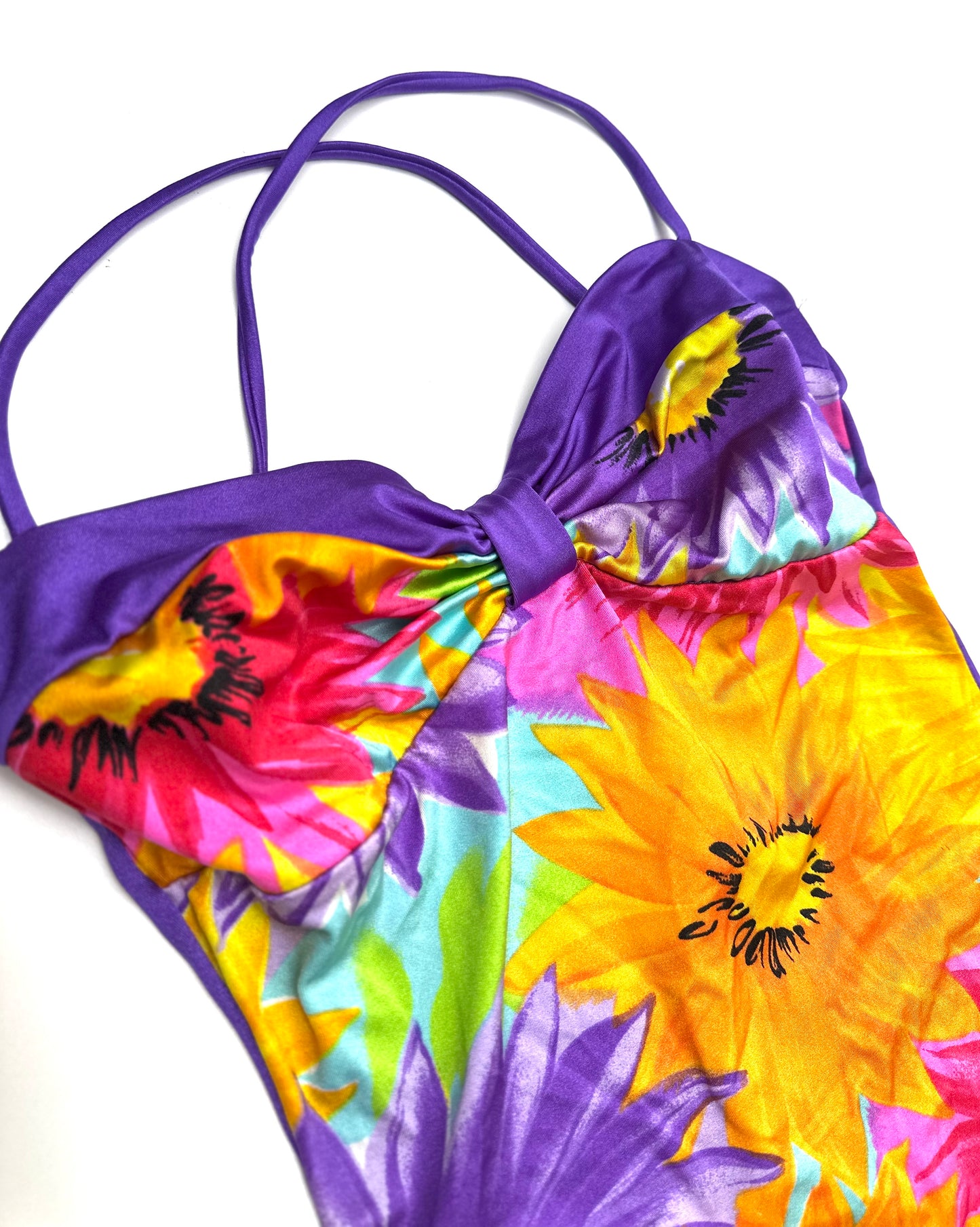 Vintage Strappy Swimsuit in Bold Flower Print