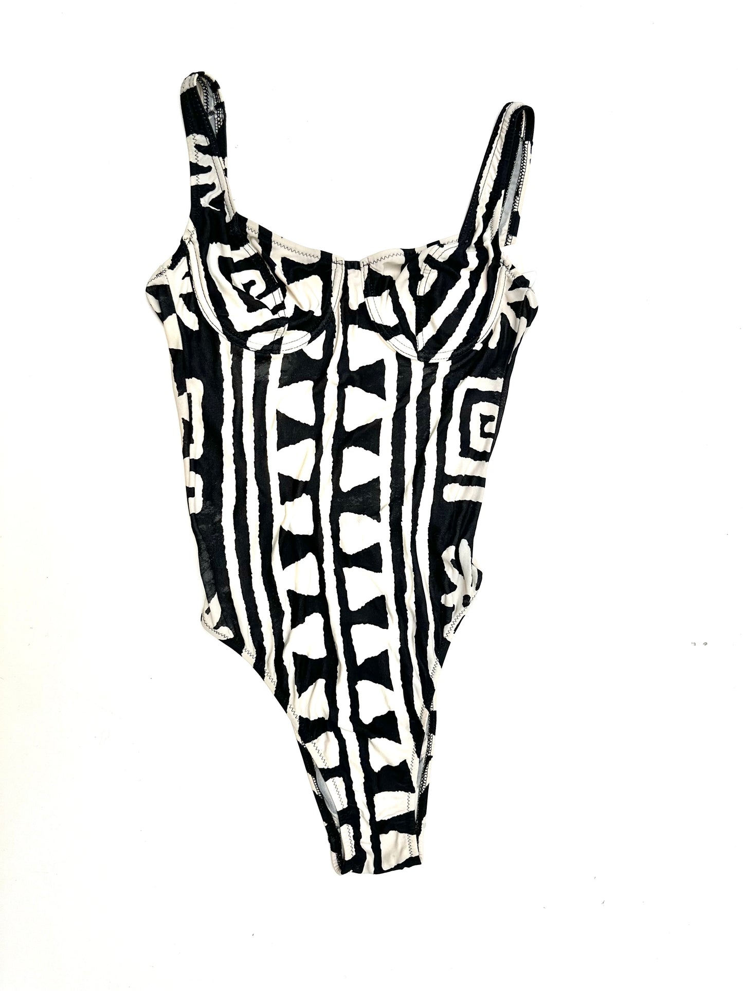 Vintage Swimsuit with Bust Cups in Black and White Print