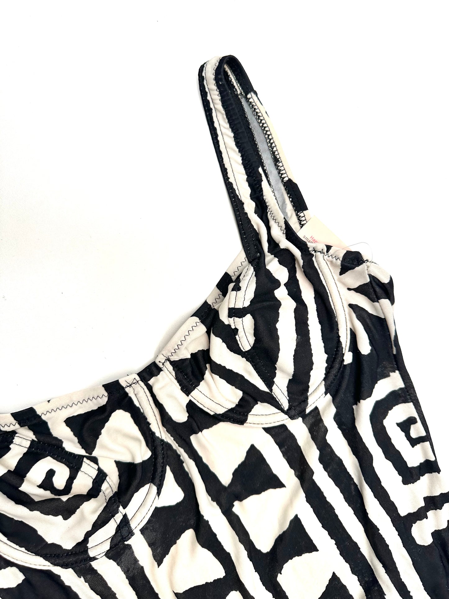 Vintage Swimsuit with Bust Cups in Black and White Print