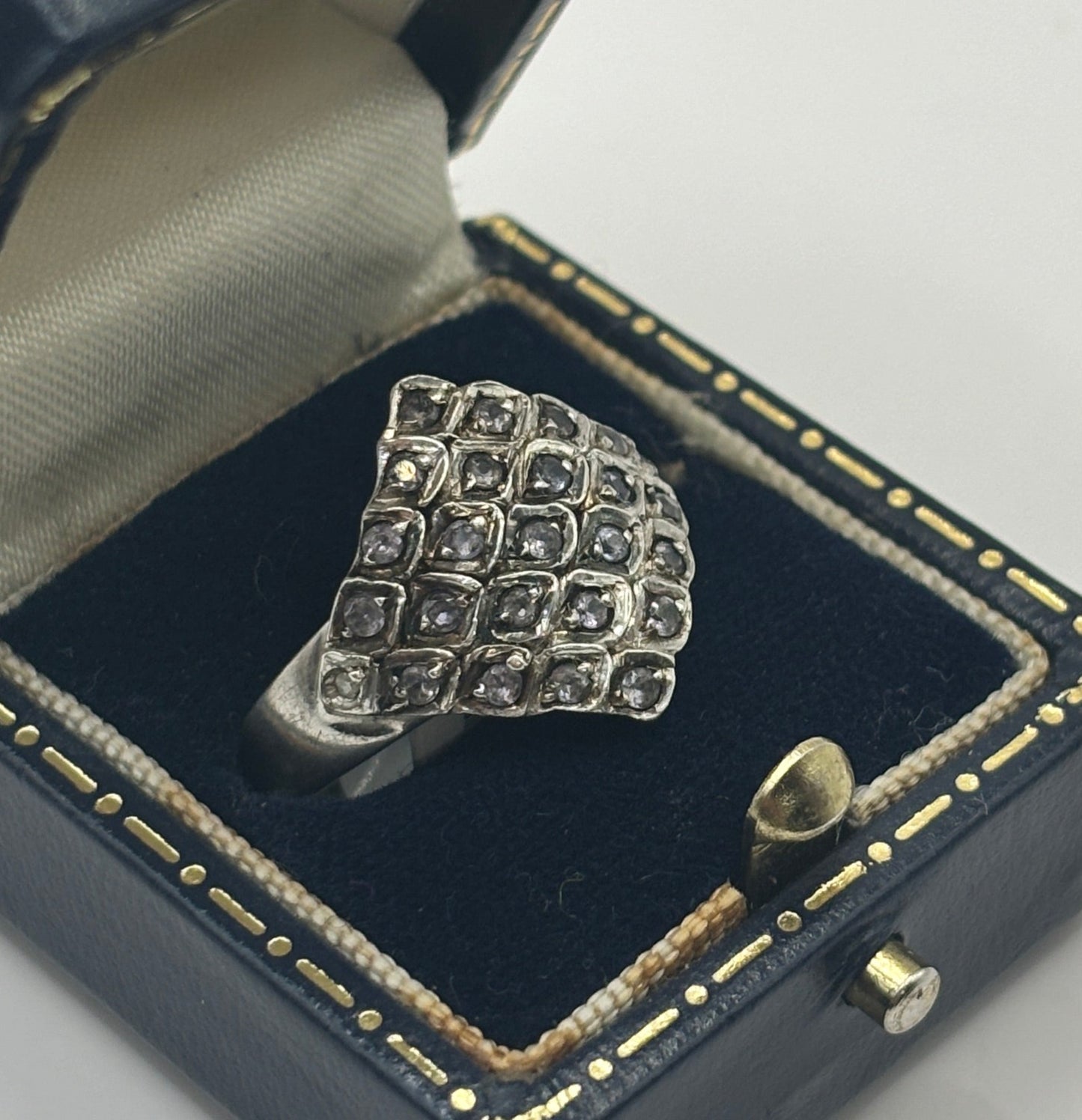 =Vintage Sterling Silver Ring, UK Size N, Peacock Cluster Cocktail Ring