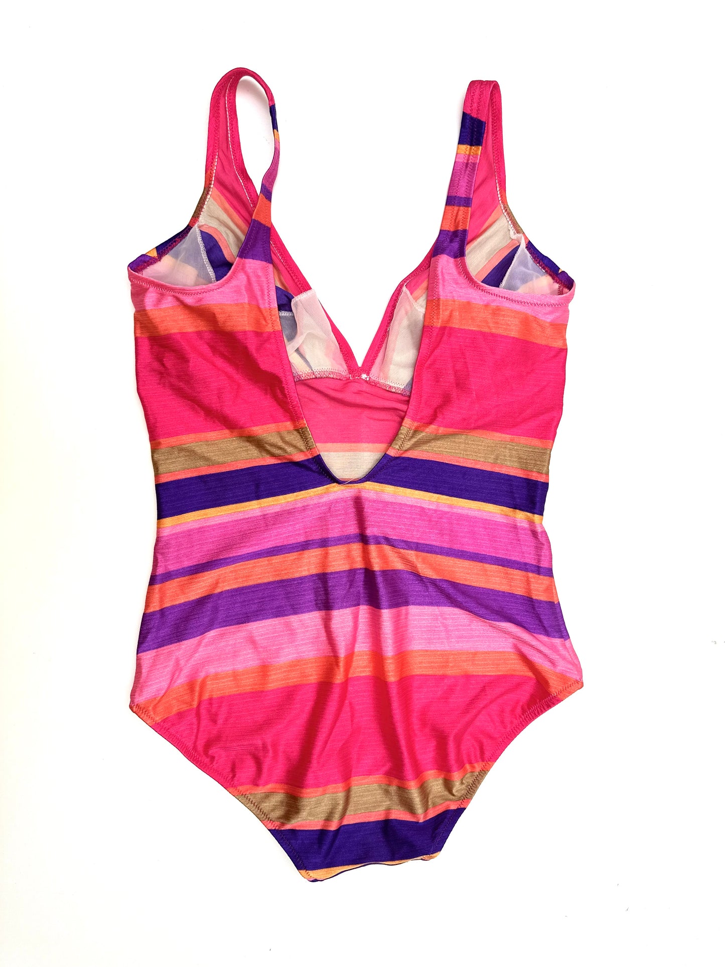 Vintage V-Neck Swimsuit in Pink Stripe
