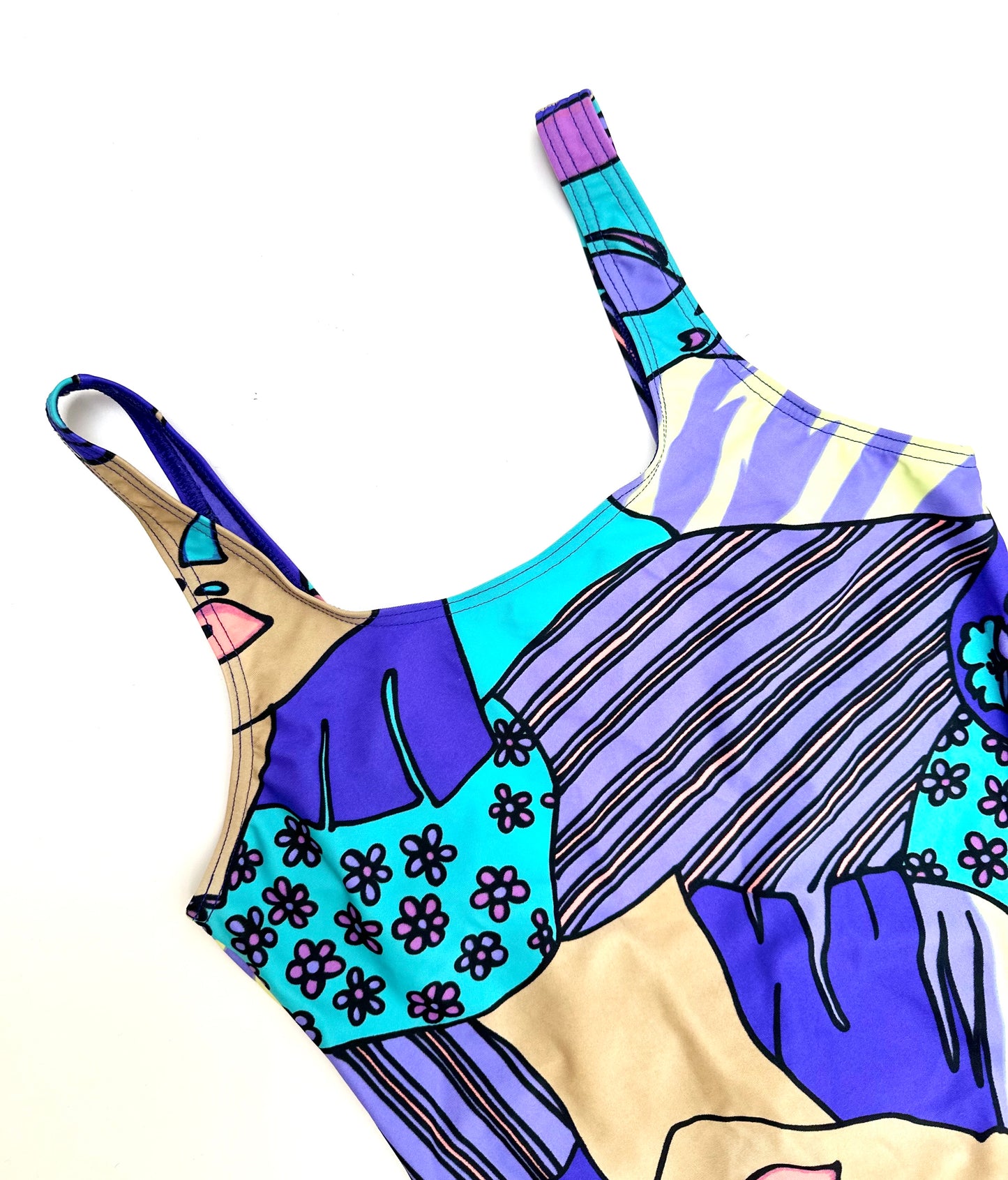 Vintage Swimsuit in Blue Face Print
