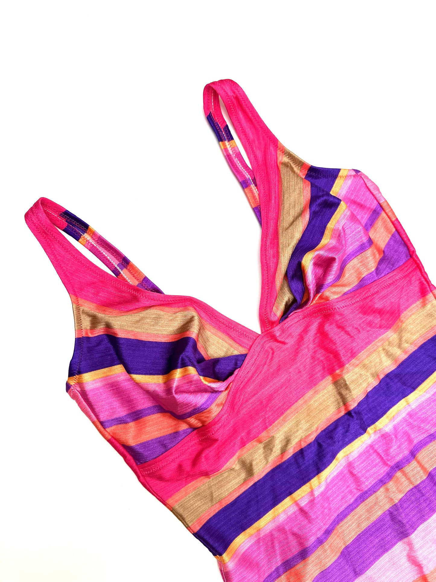 Vintage V-Neck Swimsuit in Pink Stripe