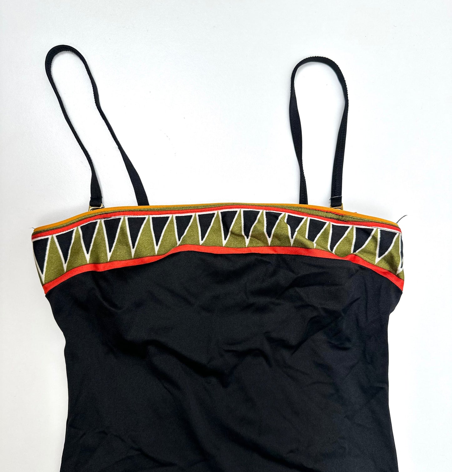 Vintage Black Strappy Swimsuit with Geometric Panel