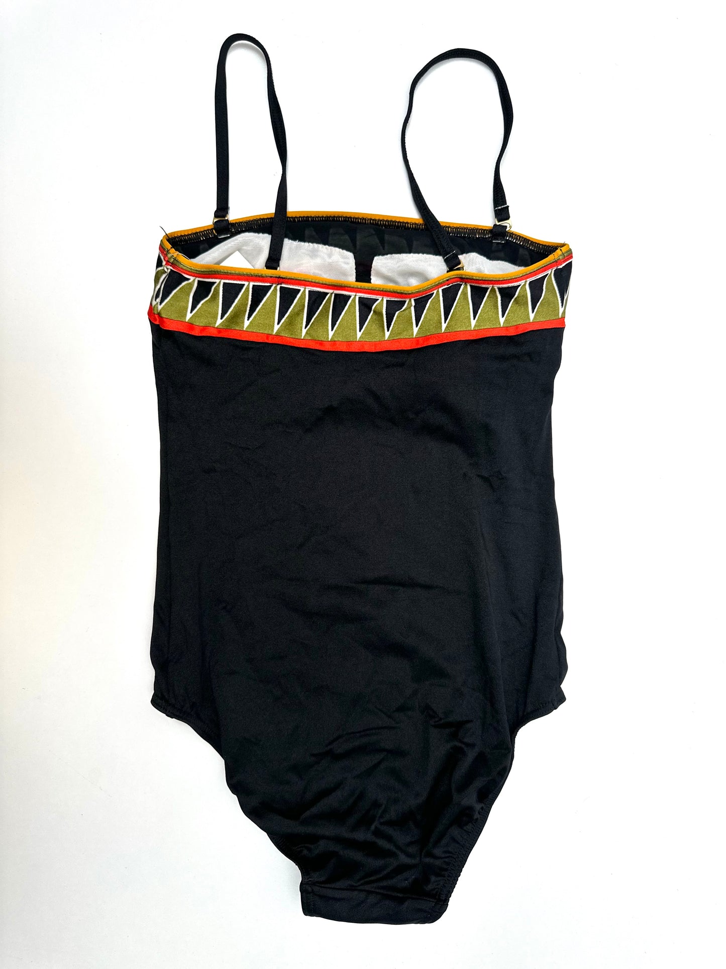 Vintage Black Strappy Swimsuit with Geometric Panel