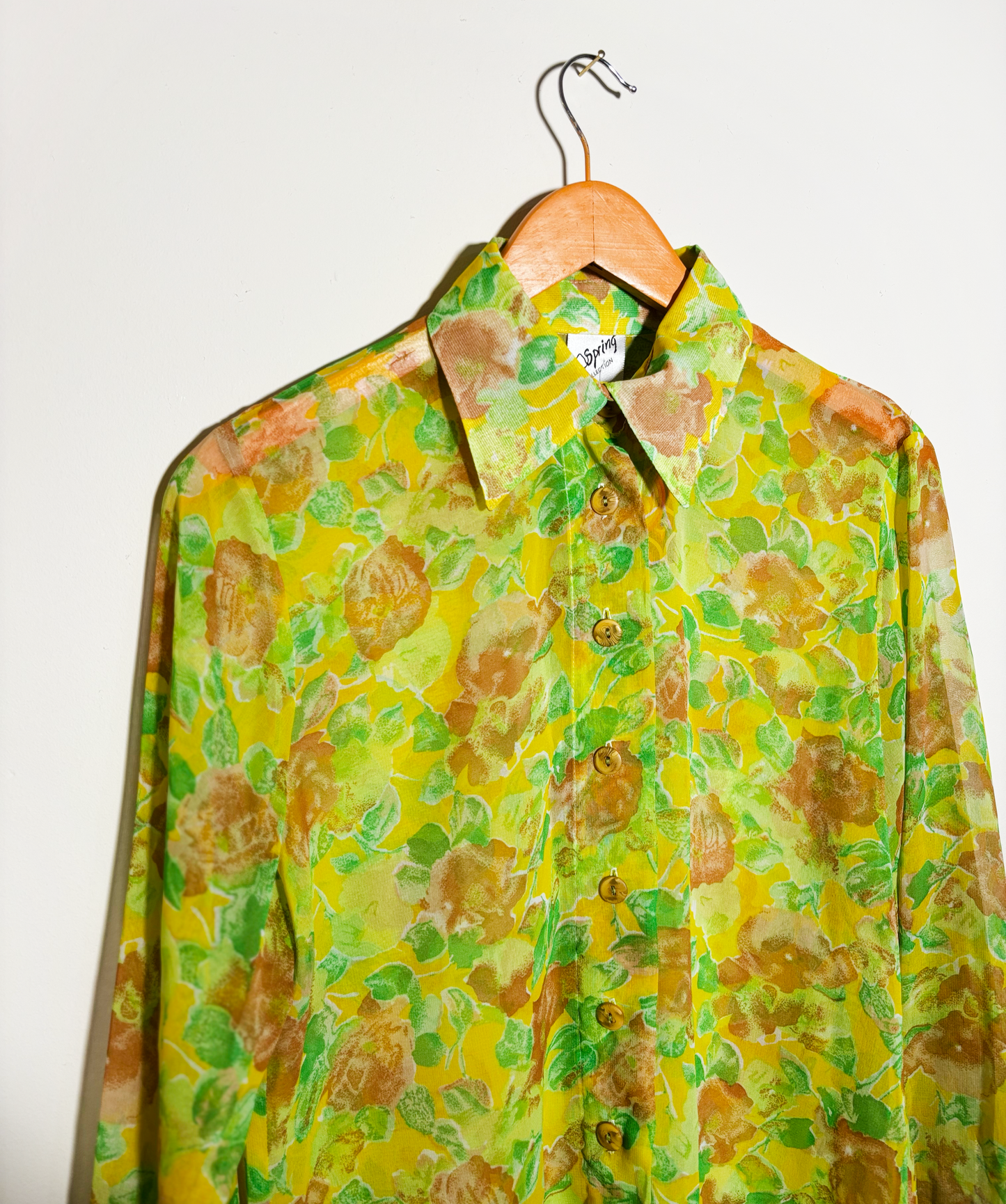 Vintage Sheer Floral Shirt in Yellow & Green
