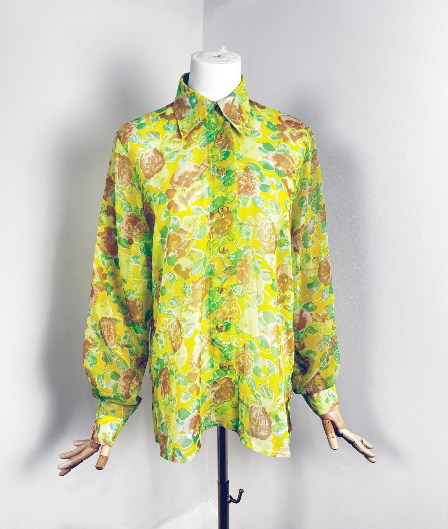 Vintage Sheer Floral Shirt in Yellow & Green