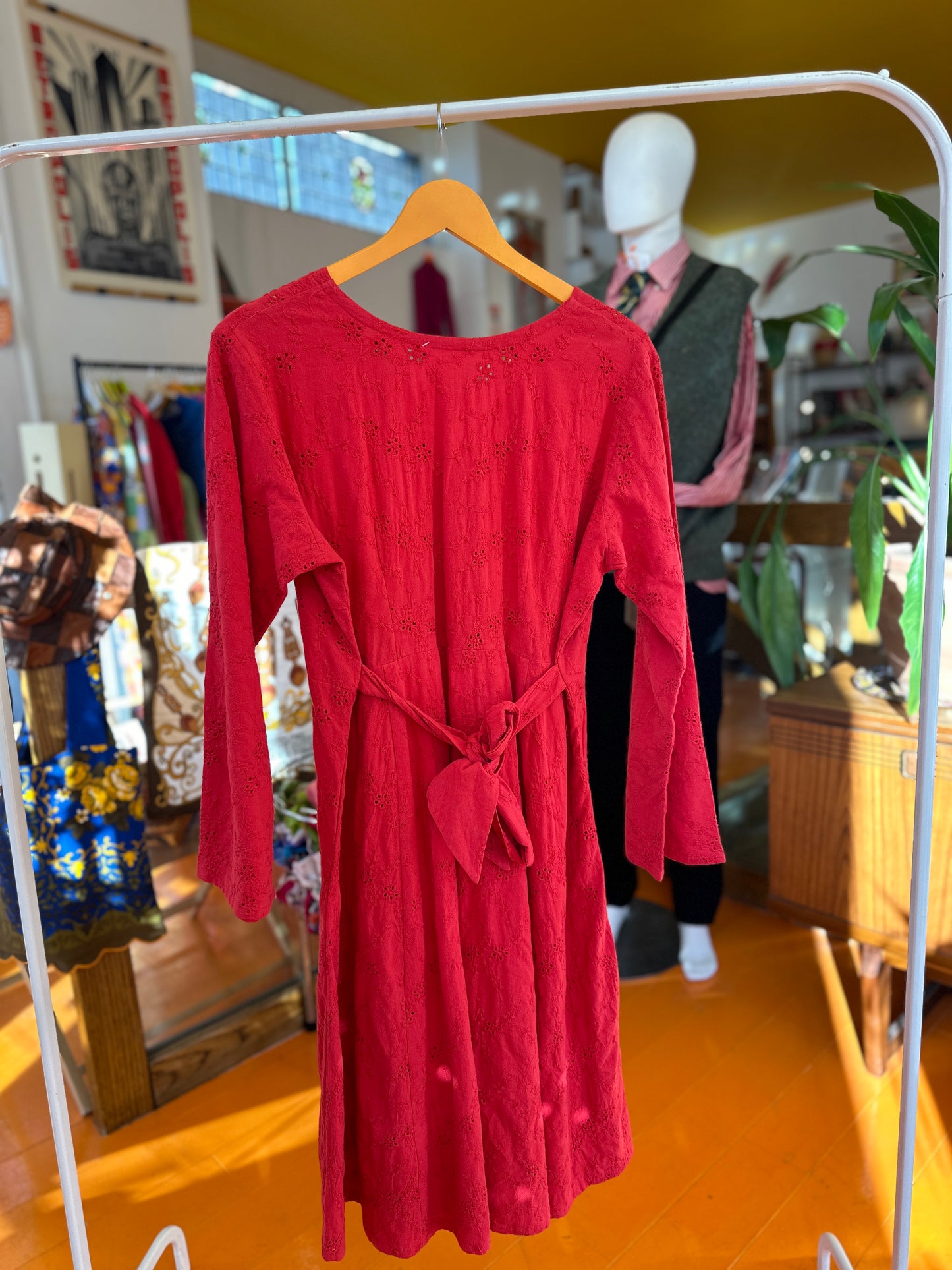 Vintage Handmade Red Dress with Broderie Anglaise