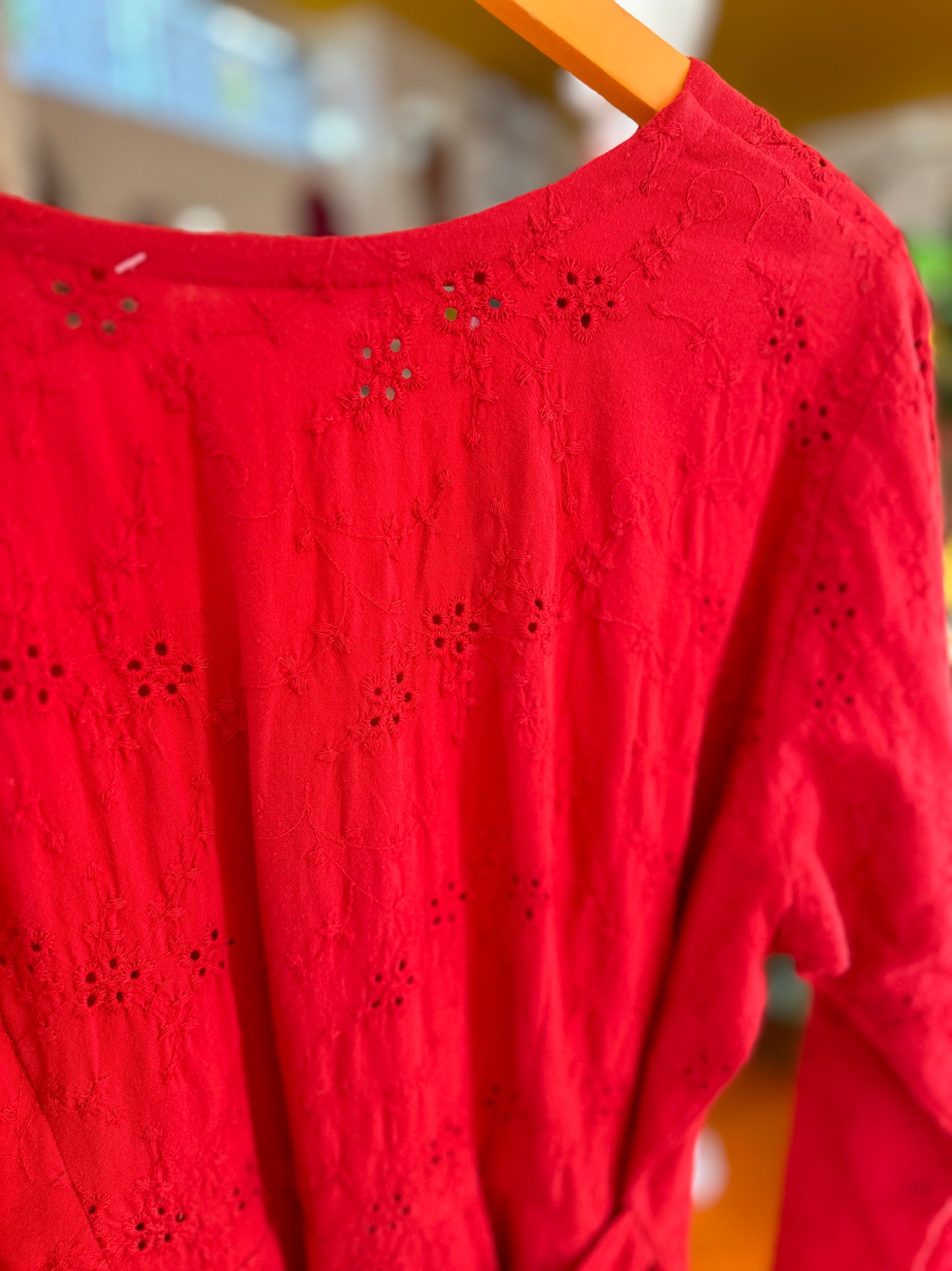 Vintage Handmade Red Dress with Broderie Anglaise