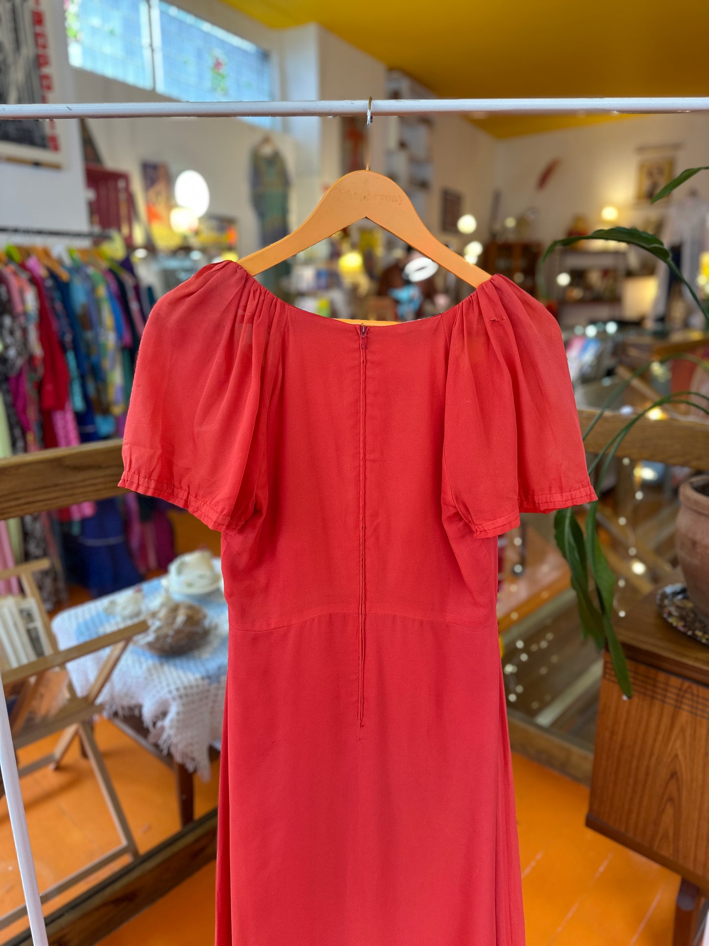 1970s Orange Coral Prairie Dress