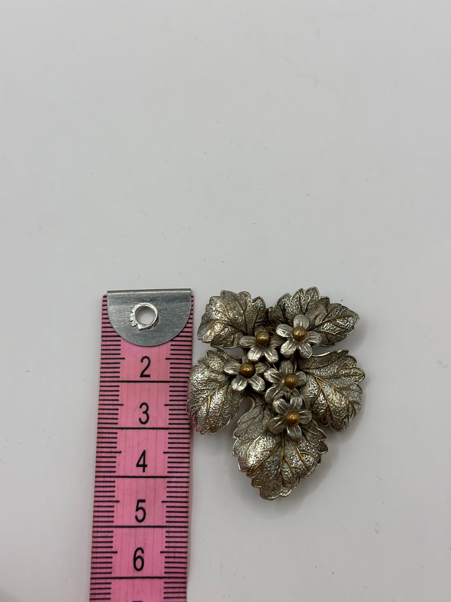 Vintage Sterling Silver Brooch with Leaves and Flowers