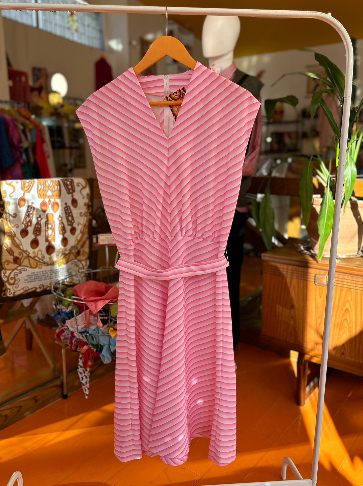 70s Pink Stripe Dress with Belt