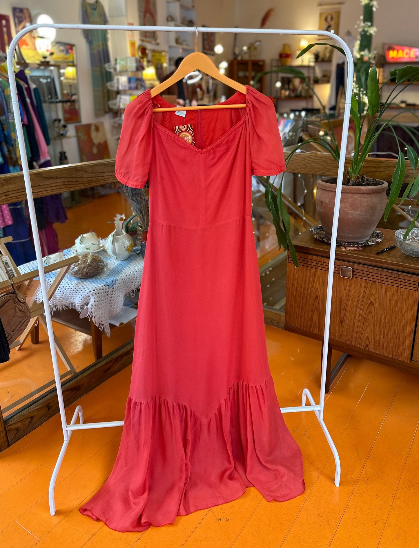 1970s Orange Coral Prairie Dress