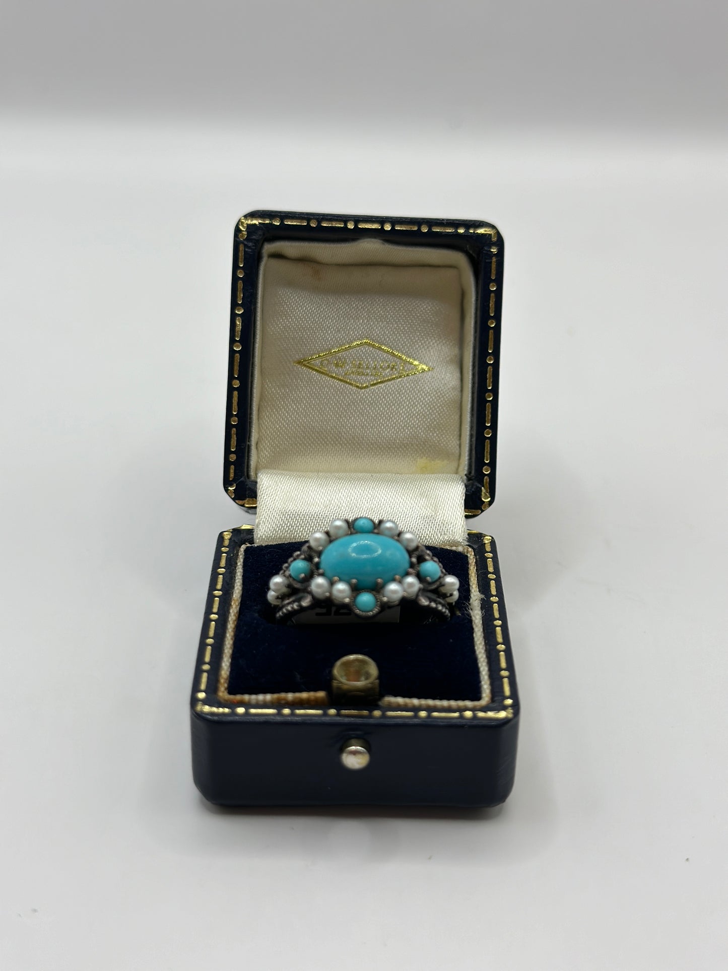 =Vintage Sterling Silver Ring with Turquoise and Pearls UK Size P