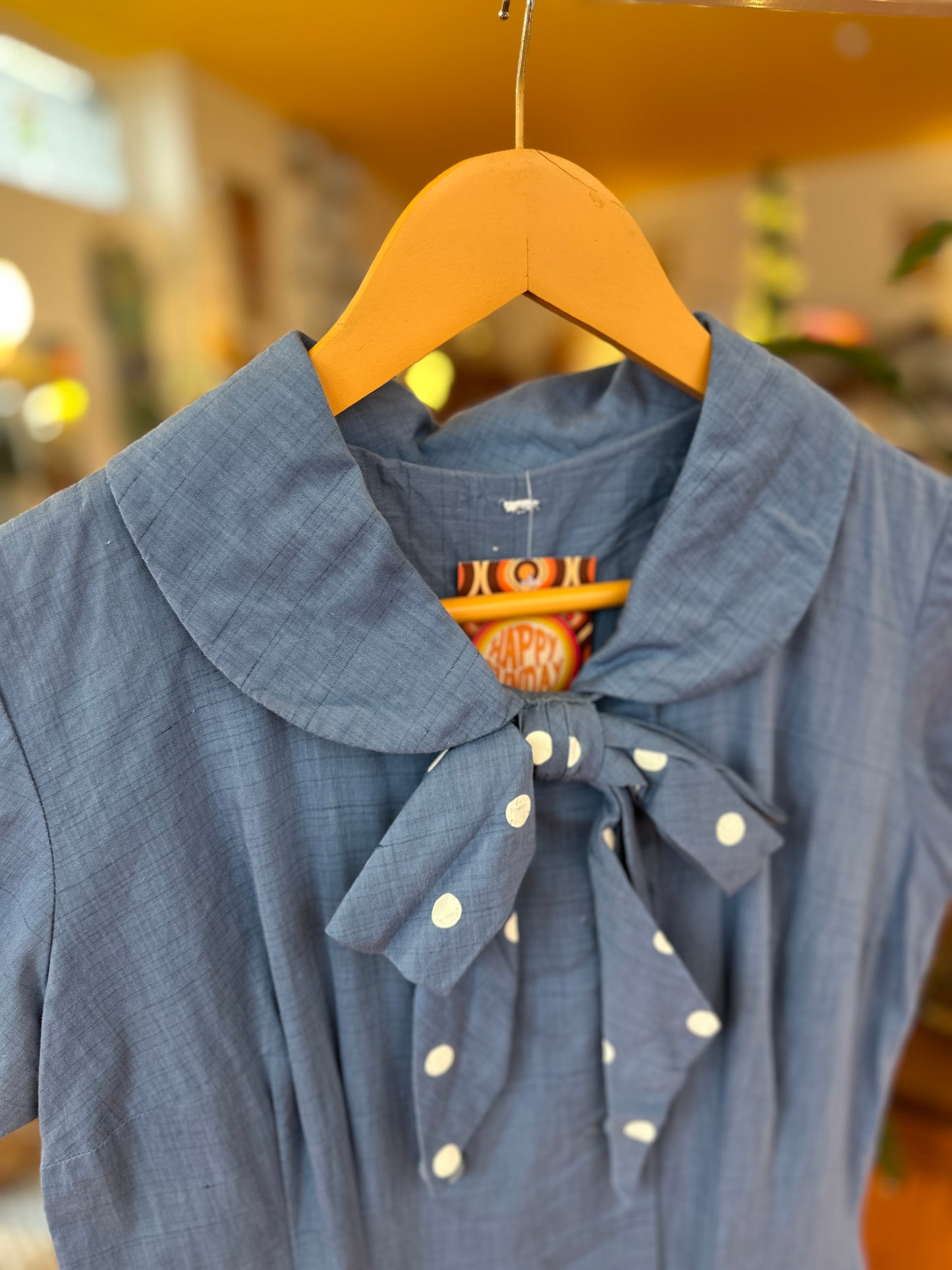 50s Blue Double Breasted Dress with bow