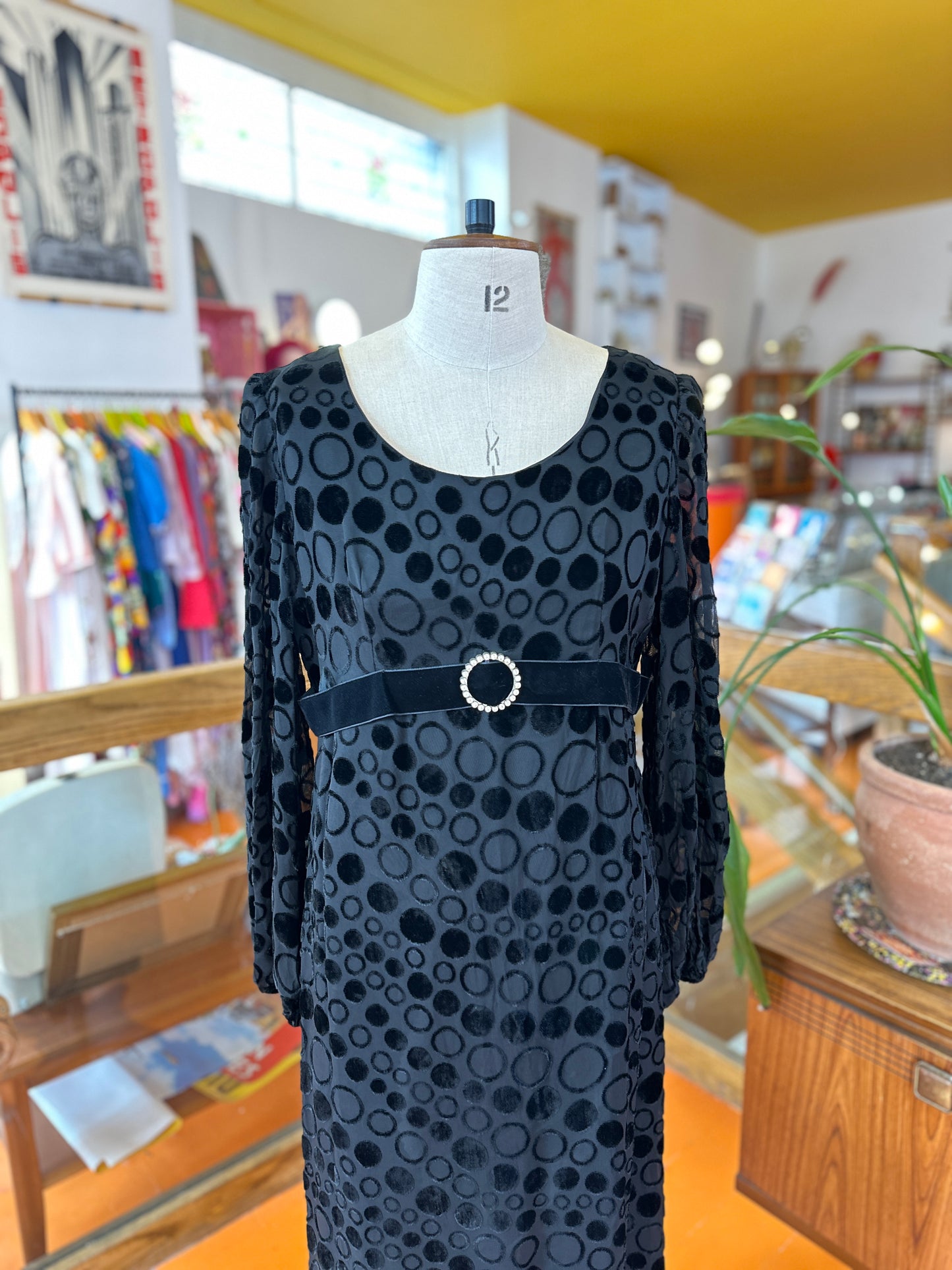 60s Black Velvet Maxi Dress by Eastex