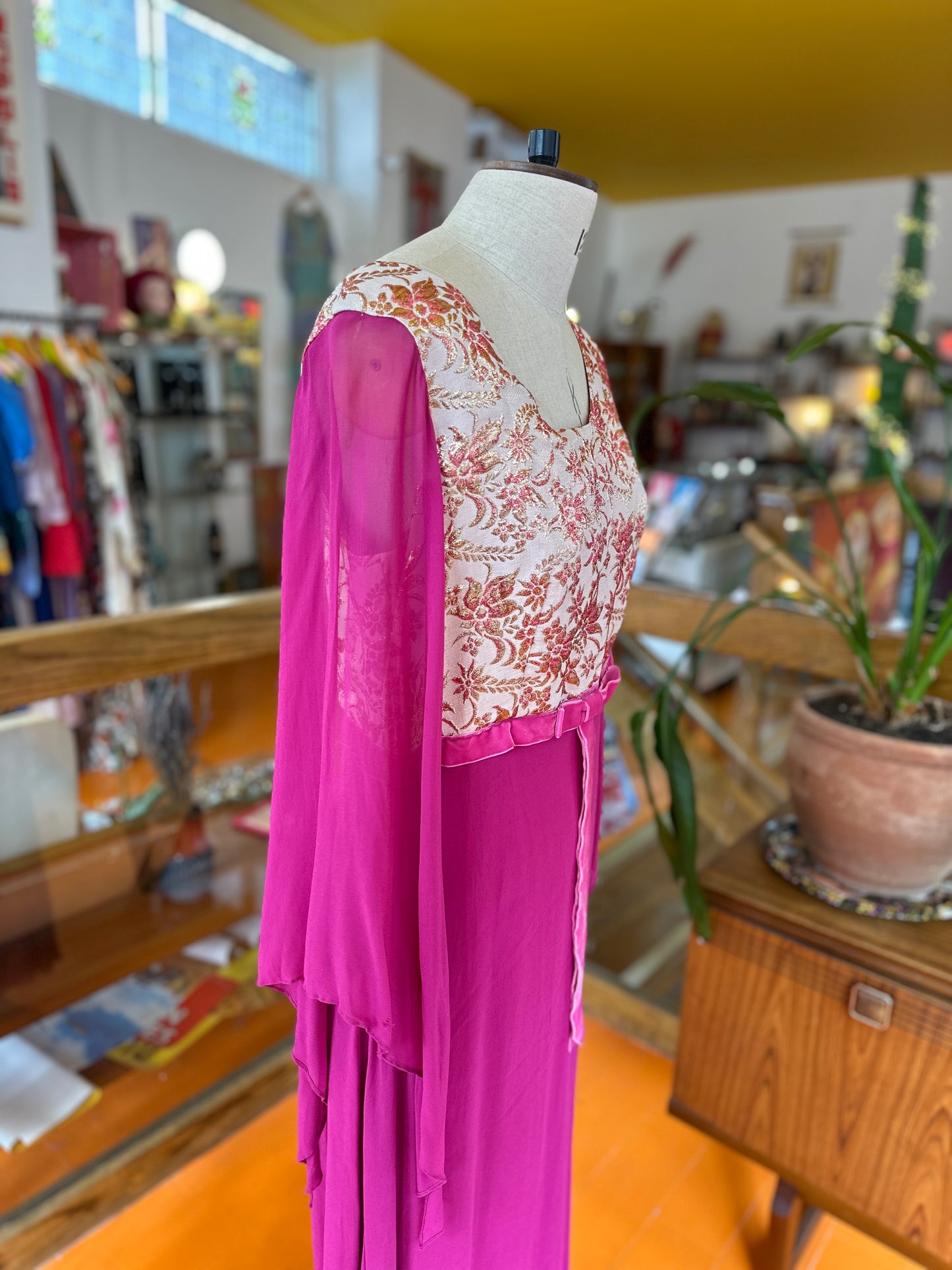 70s Pink and Gold Dress by English Lady