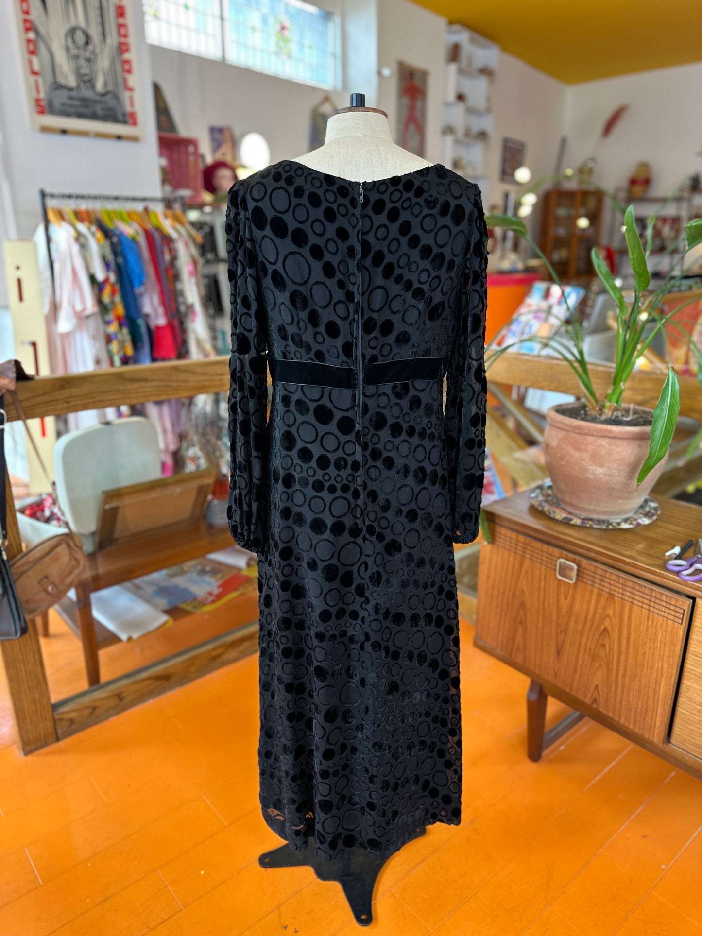 60s Black Velvet Maxi Dress by Eastex