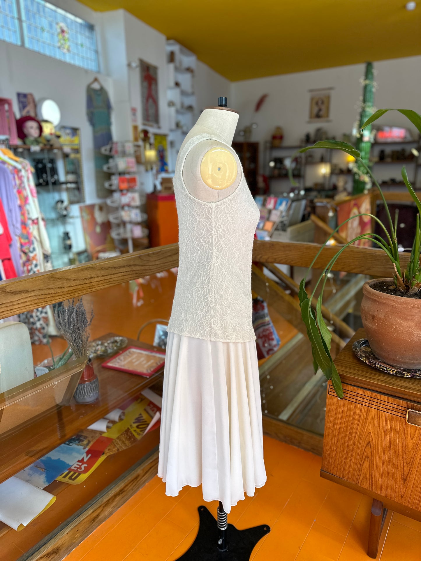Vintage White Dress with Sparkle Overlay