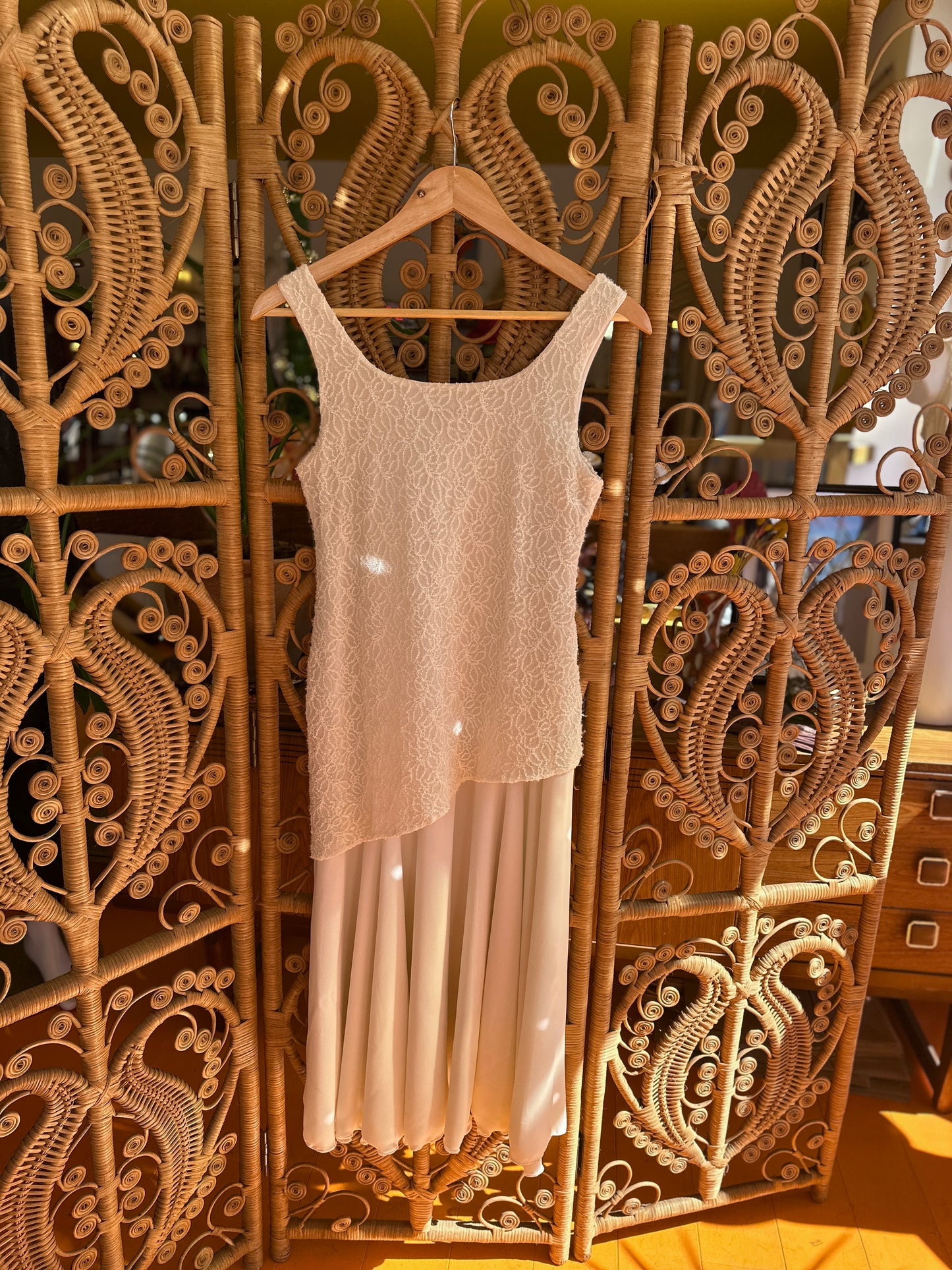 Vintage White Dress with Sparkle Overlay