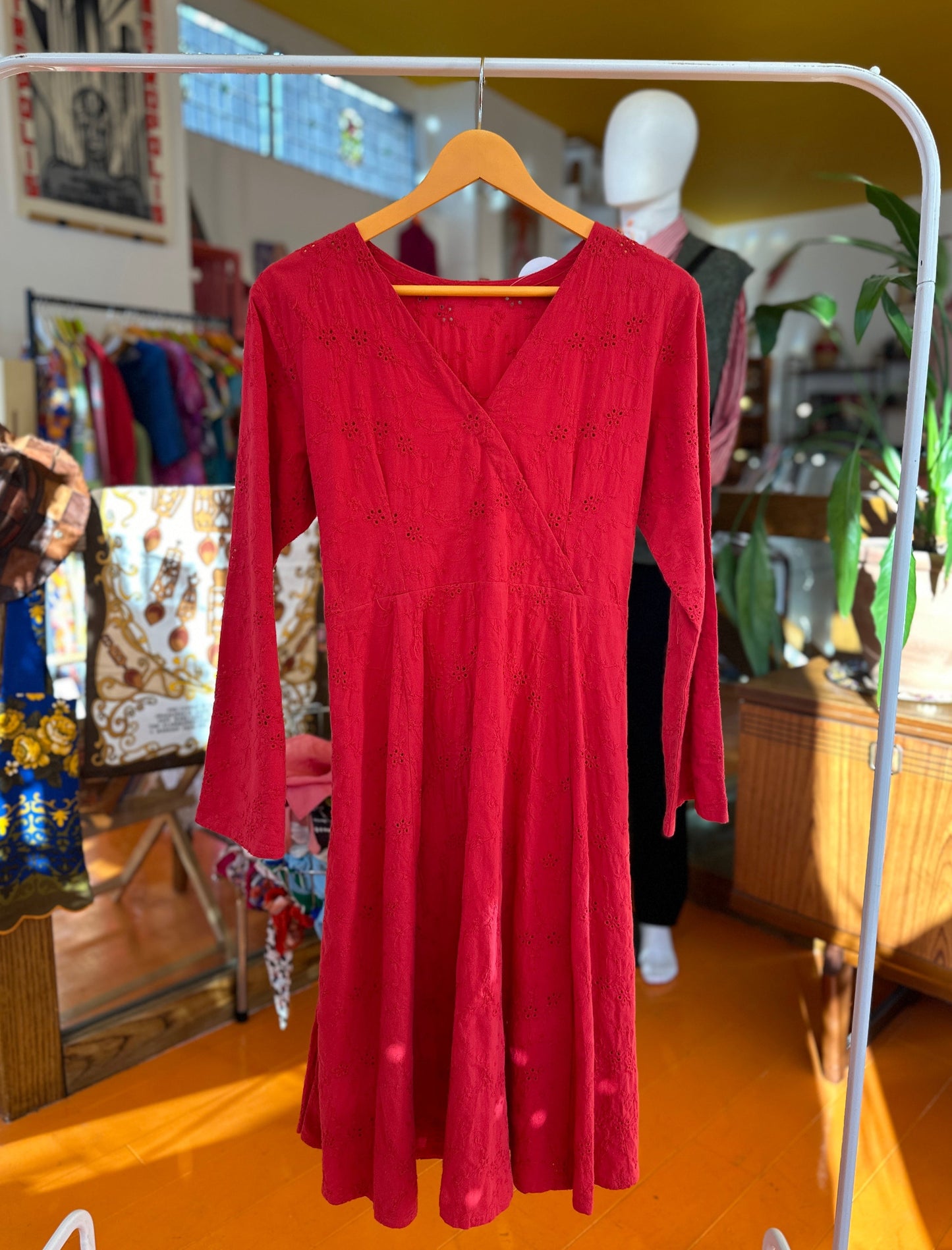 Vintage Handmade Red Dress with Broderie Anglaise