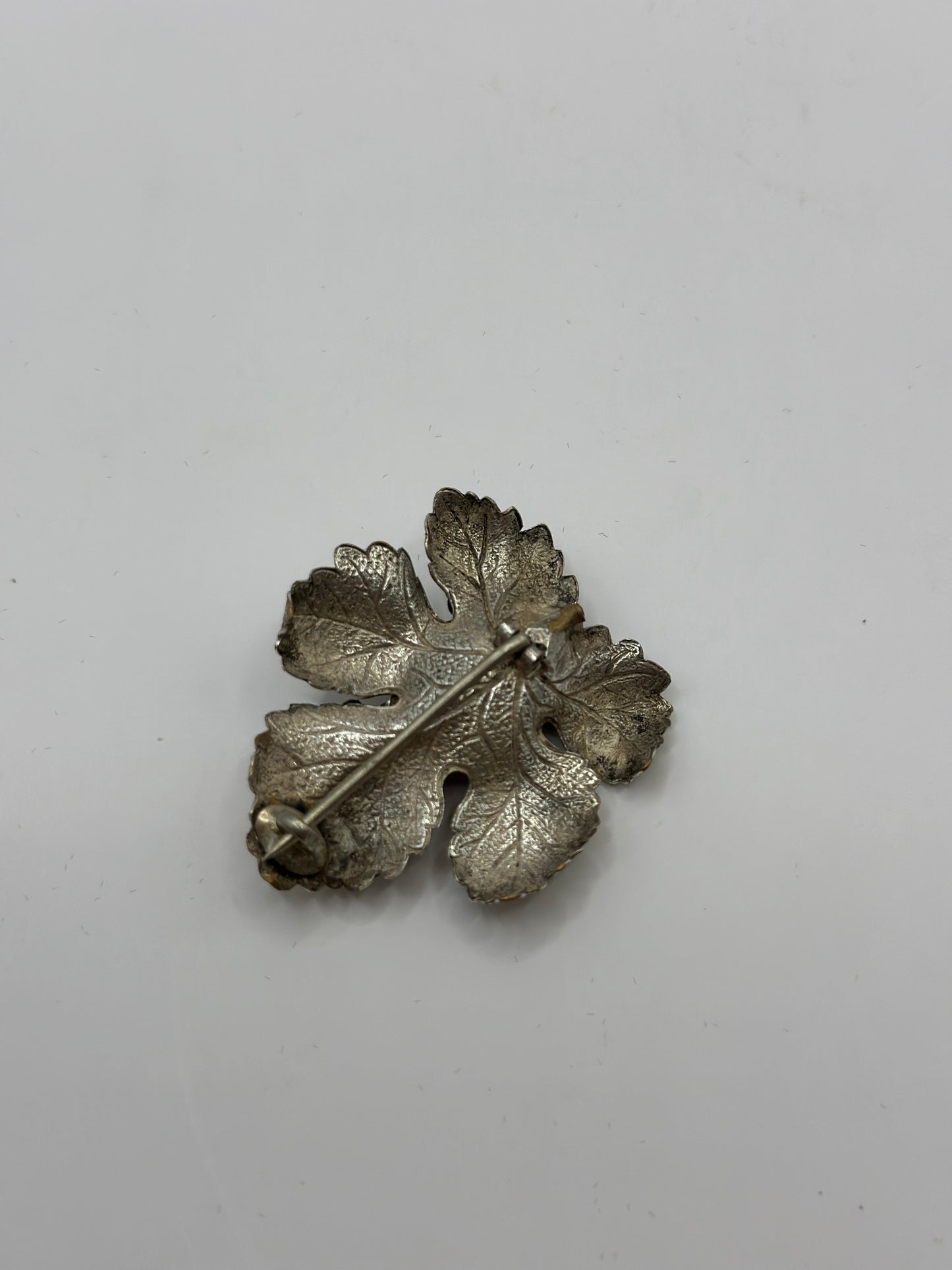Vintage Sterling Silver Brooch with Leaves and Flowers