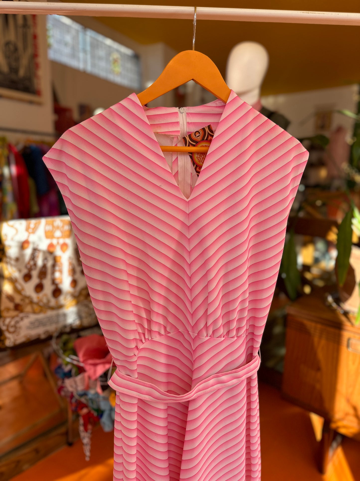 70s Pink Stripe Dress with Belt