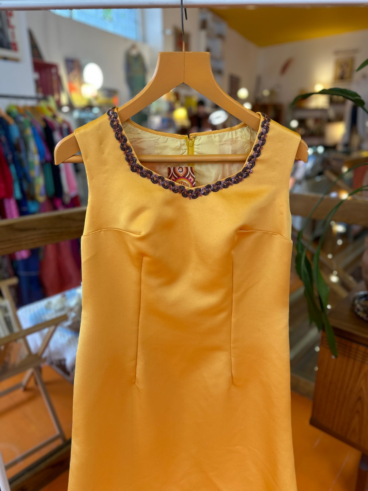 Vintage Yellow Maxi Dress with Trim Detail