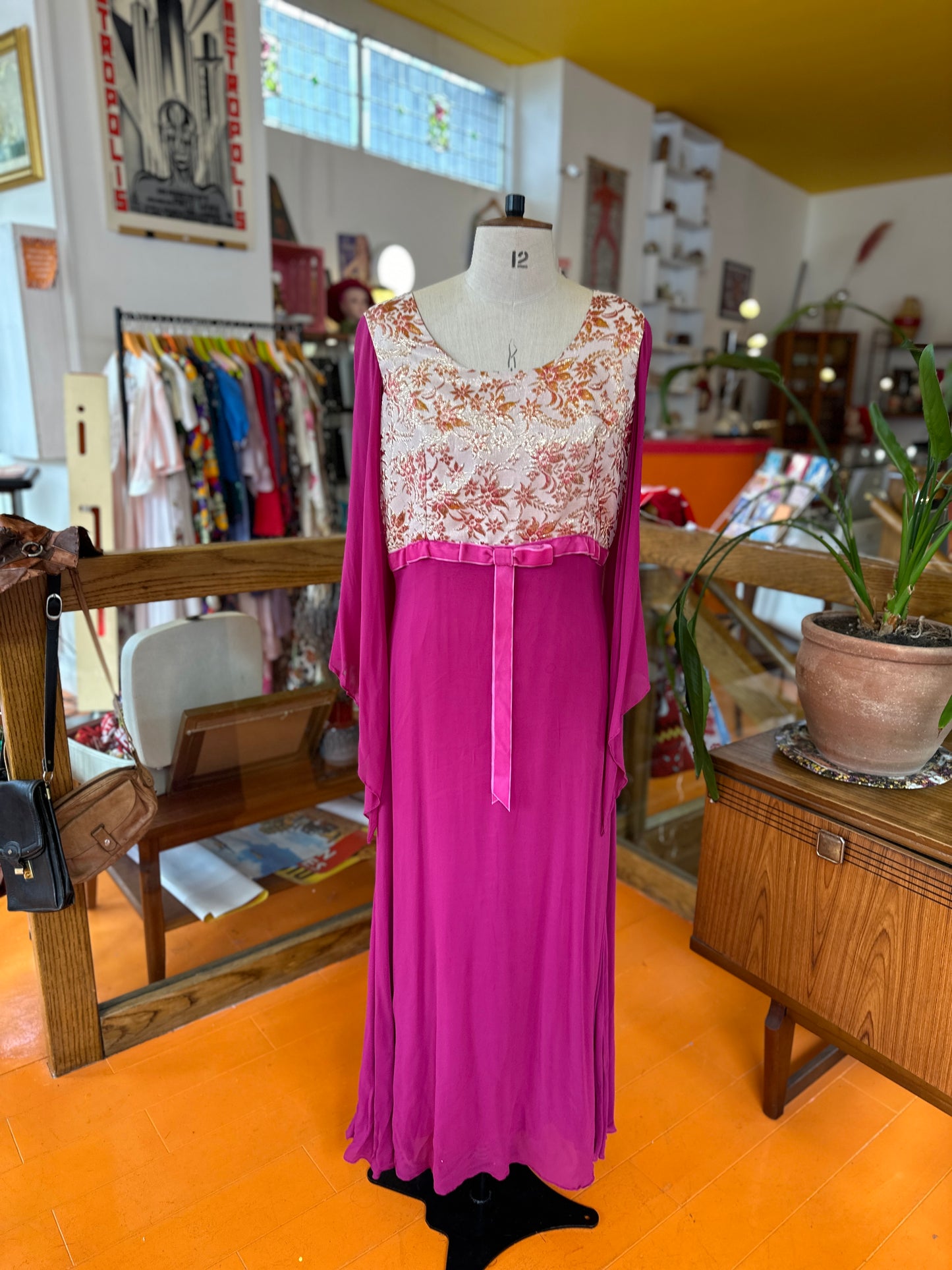 70s Pink and Gold Dress by English Lady